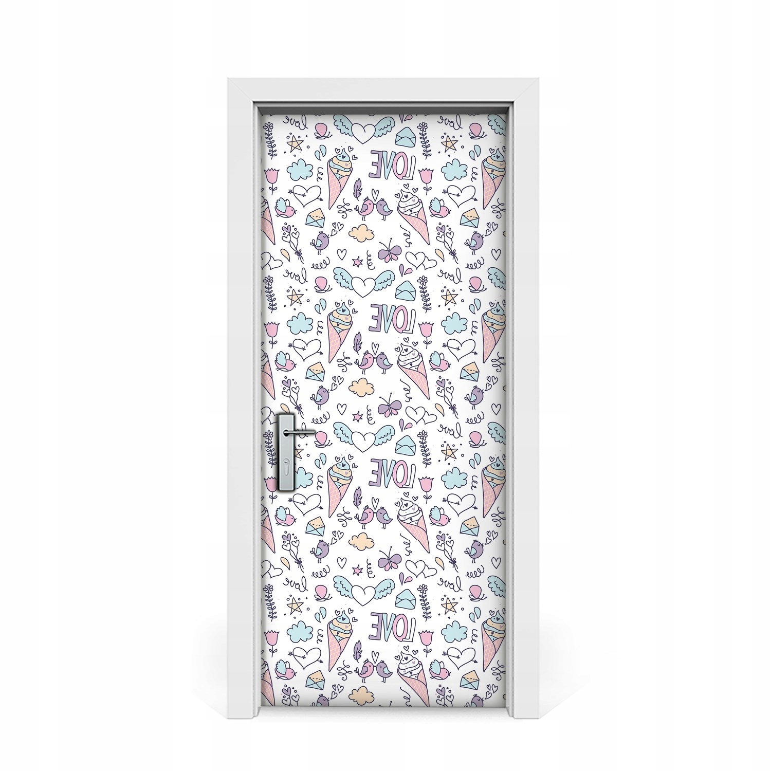 

Naklejka na drzwi Ptaki Miłość Lody Doodle 85x205