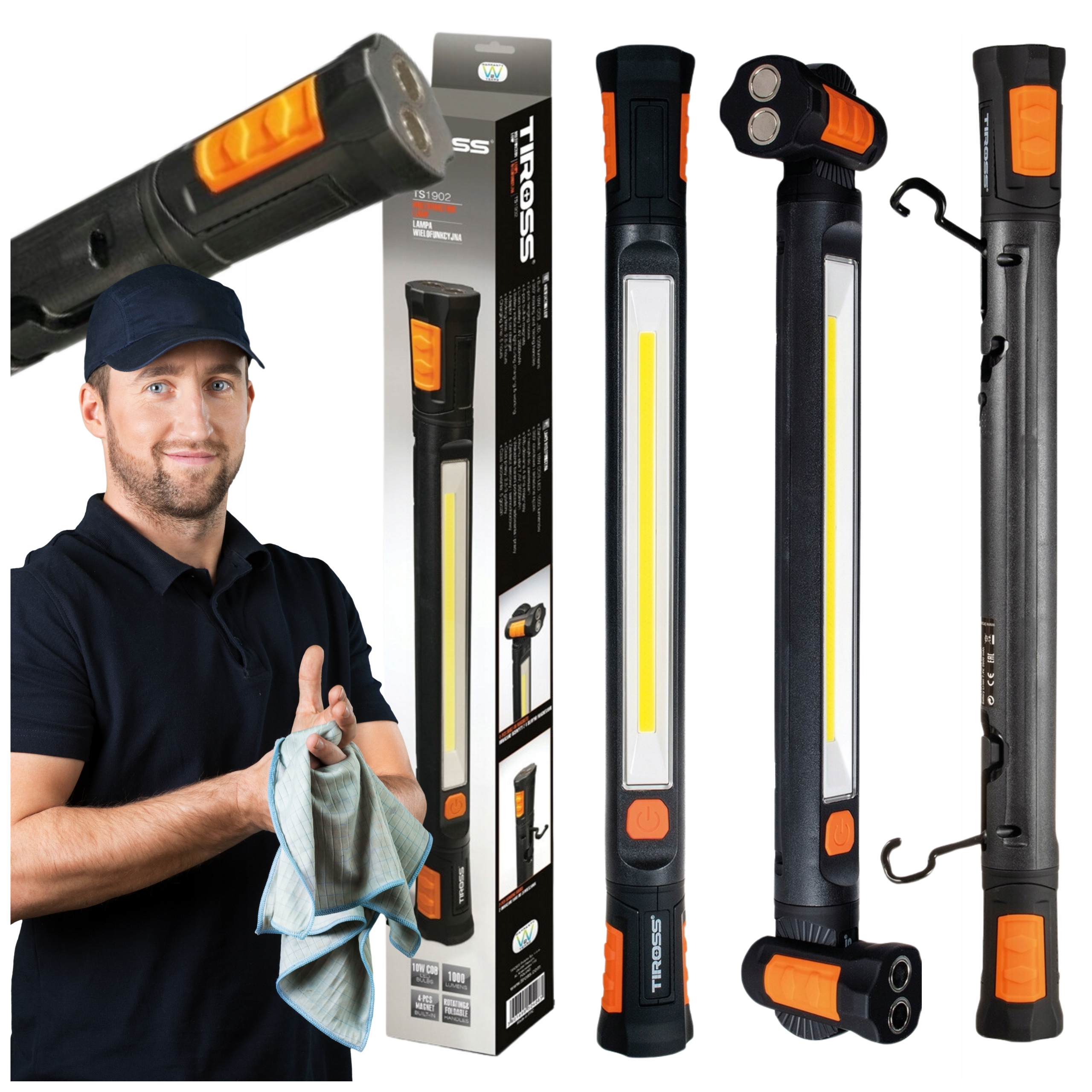 Latarka Led Cob 12W 1200lm hak magnes akumulator 2600mAh przenośna TS2273