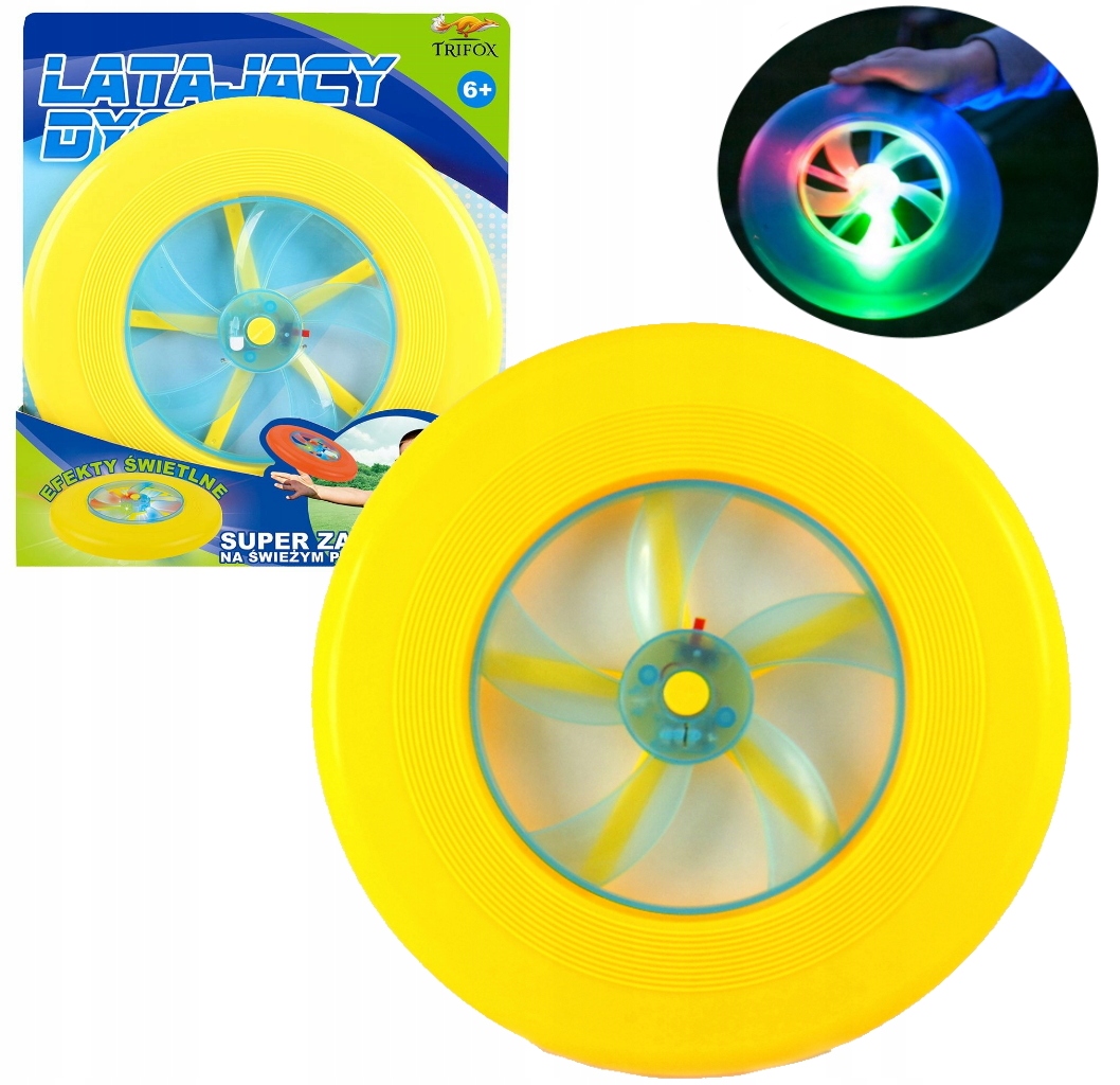LATAJĄCY ŚWIECĄCY DYSK FRISBEE TALERZ 23 CM ŻÓŁTY