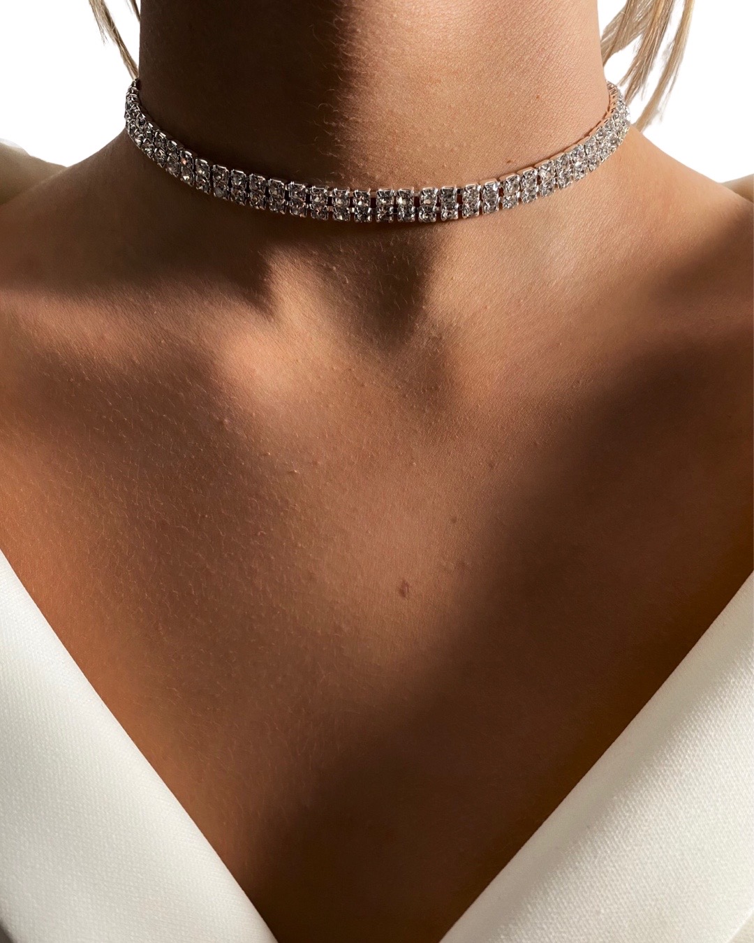 

Srebrny naszyjnik Choker kryształki cyrkonie