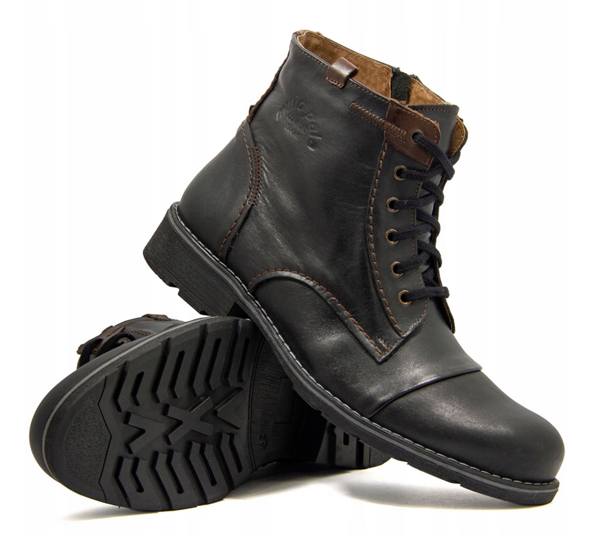 Pánské zimní zateplené kožené kotníkové boty Polské pohodlné 312 cz 42