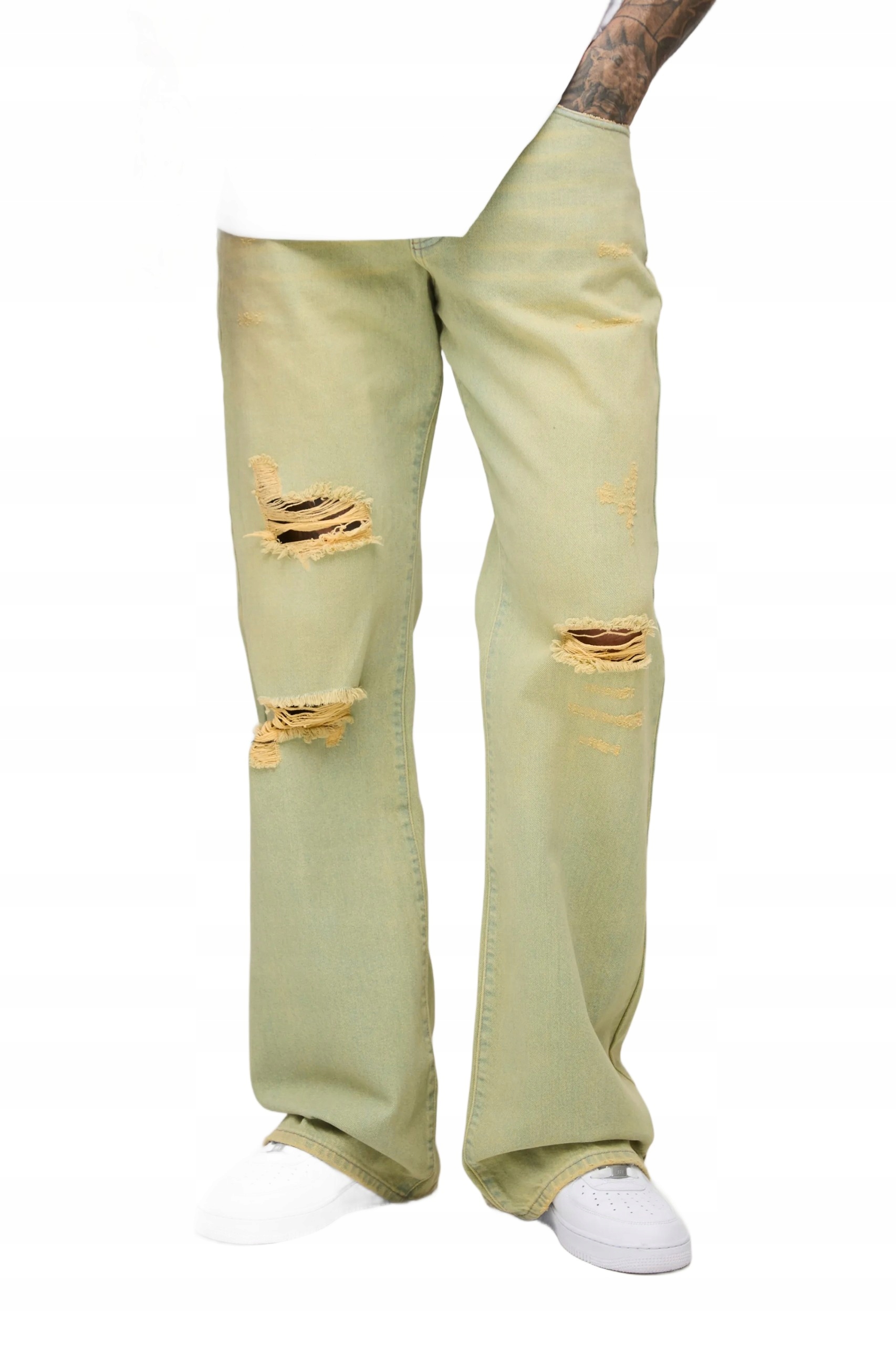 Boohooman Pánské Rovné Džíny S Otvory V Béžové Barvě 34 Z3A