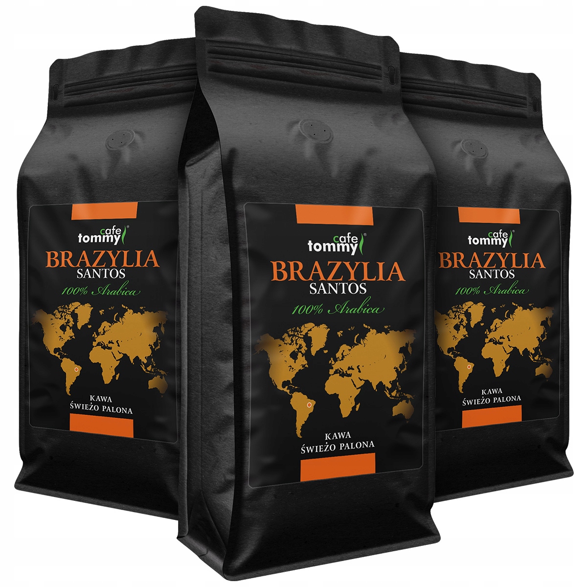 Levně Káva Zrnková Brazílie Santos 3x1kg 100% Čerstvě Pražená Arabica Tommy Cafe