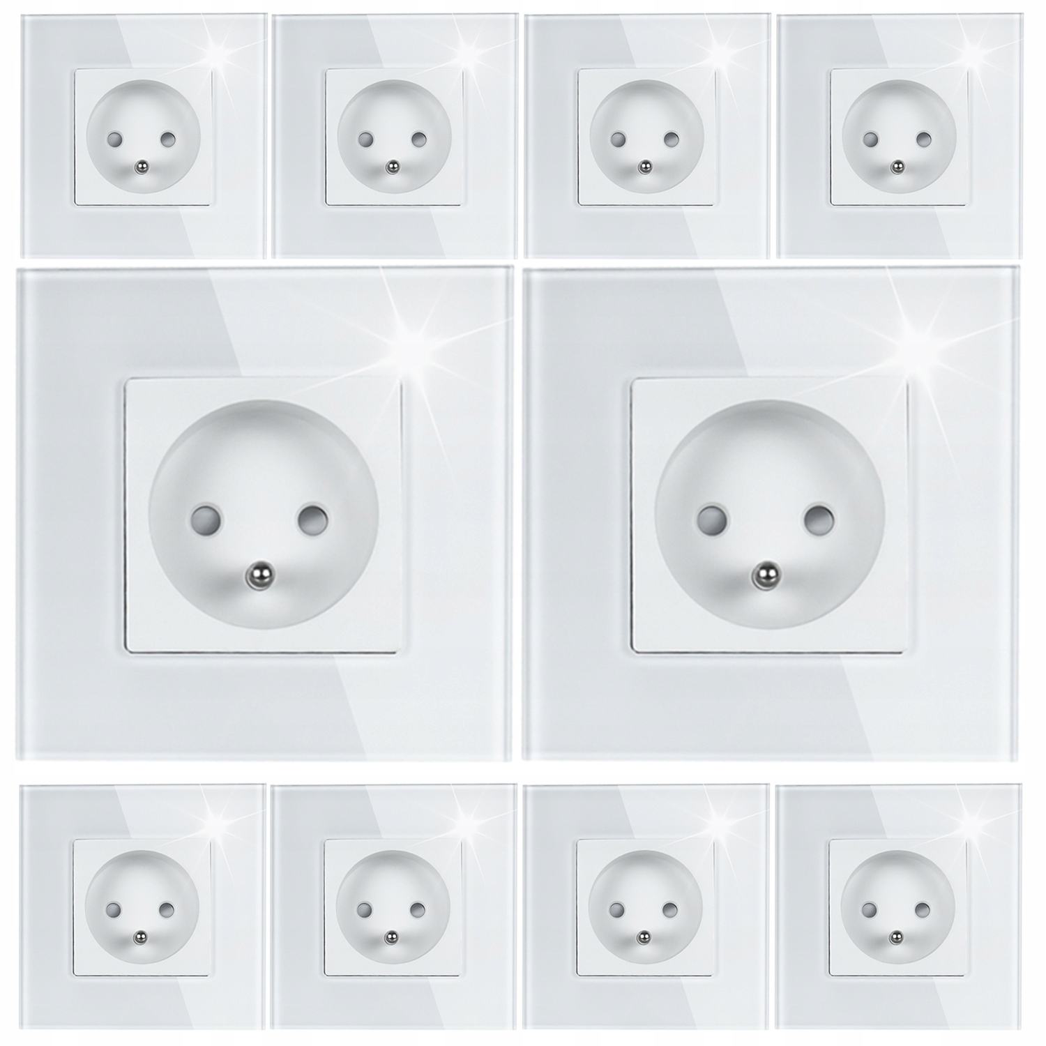 10x Bílé Sklo Čtvercová Zásuvka Elektrický Kontakt Uzemnění 230V