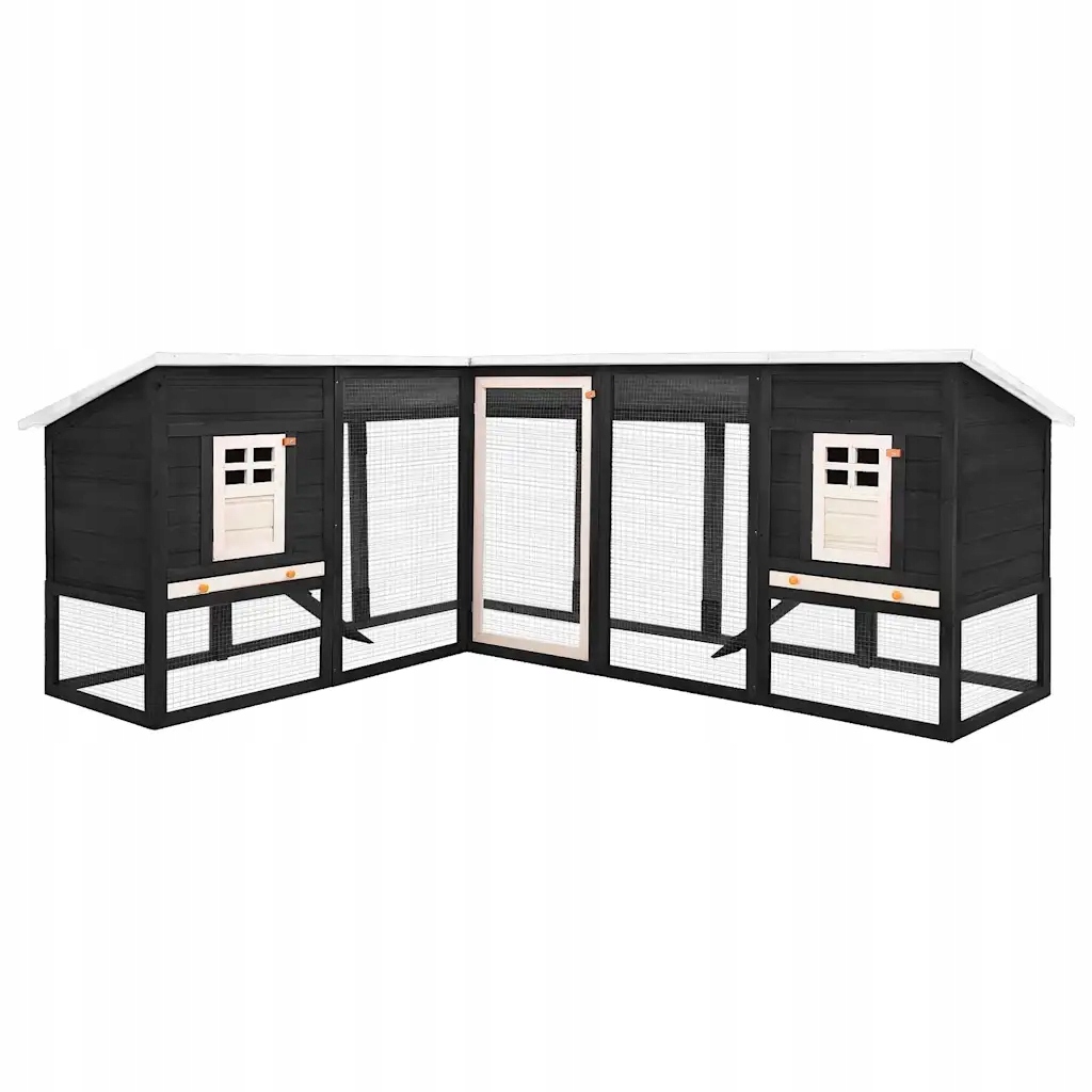 Levně vidaXL Klec pro králíka s výběhem, šedo-bílá, jedlové dřevo