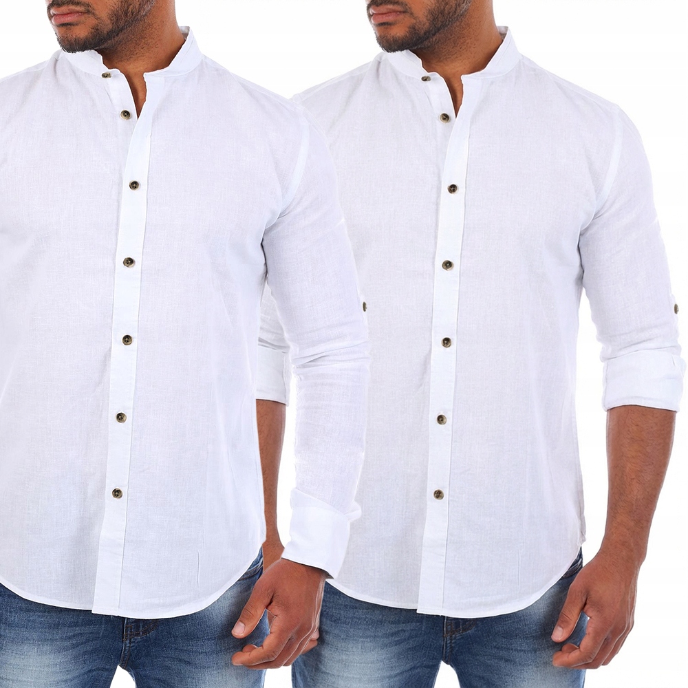 Koszula Przewiewna Stójka Bez Kołnierza Podwijane Rękawy 100 % bawełna