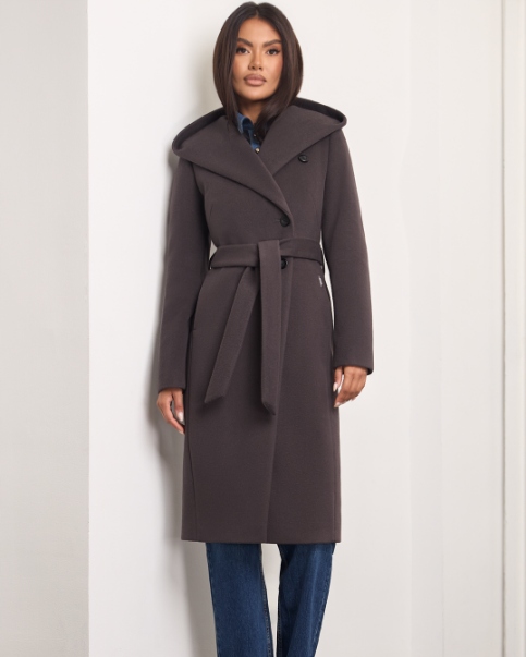 Klasický podzimní a zimní kabát s kapucí Zartex Zoe Espresso 34 AW25