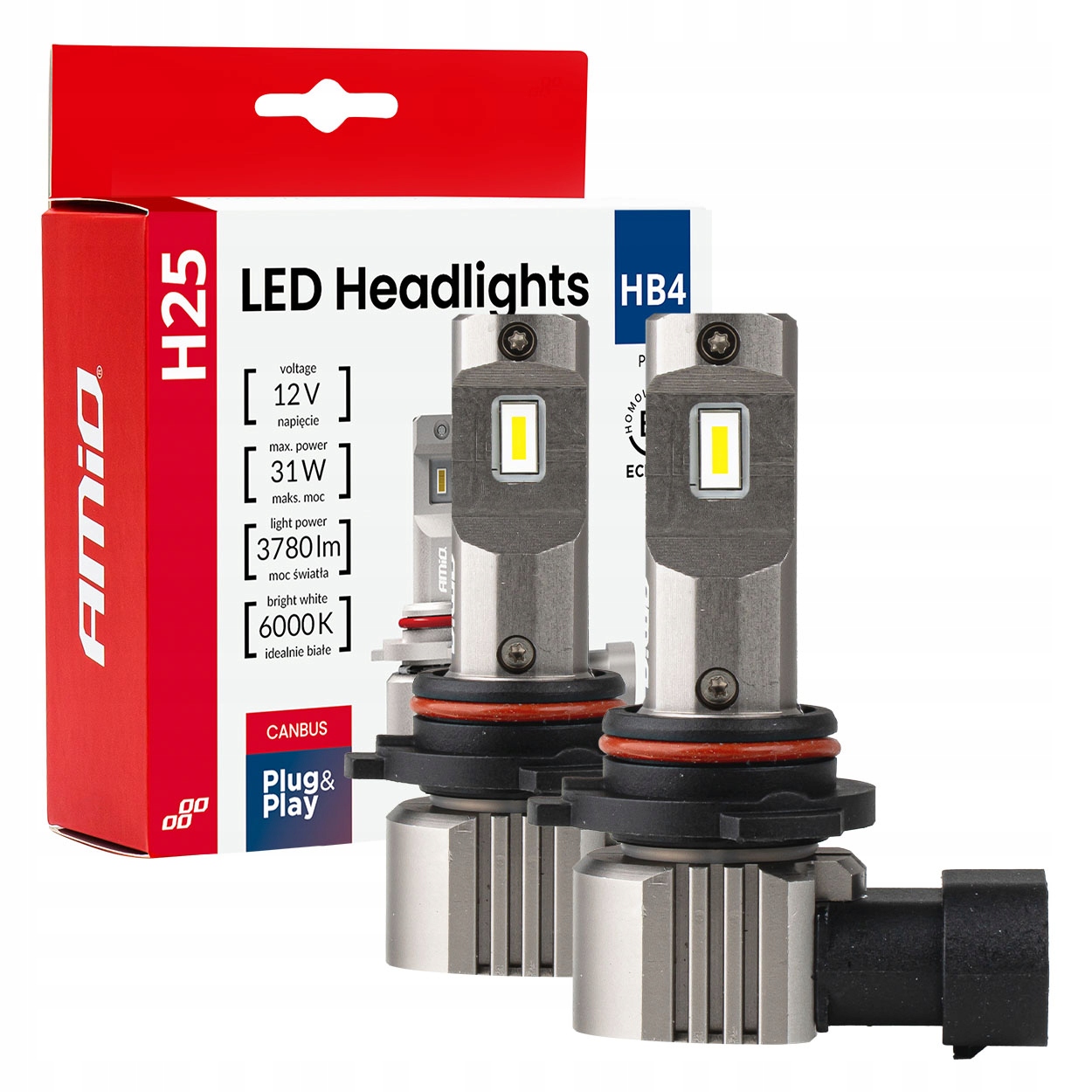 Żarówki samochodowe Led seria H25 Canbus HB4 9006 12V 31W Amio