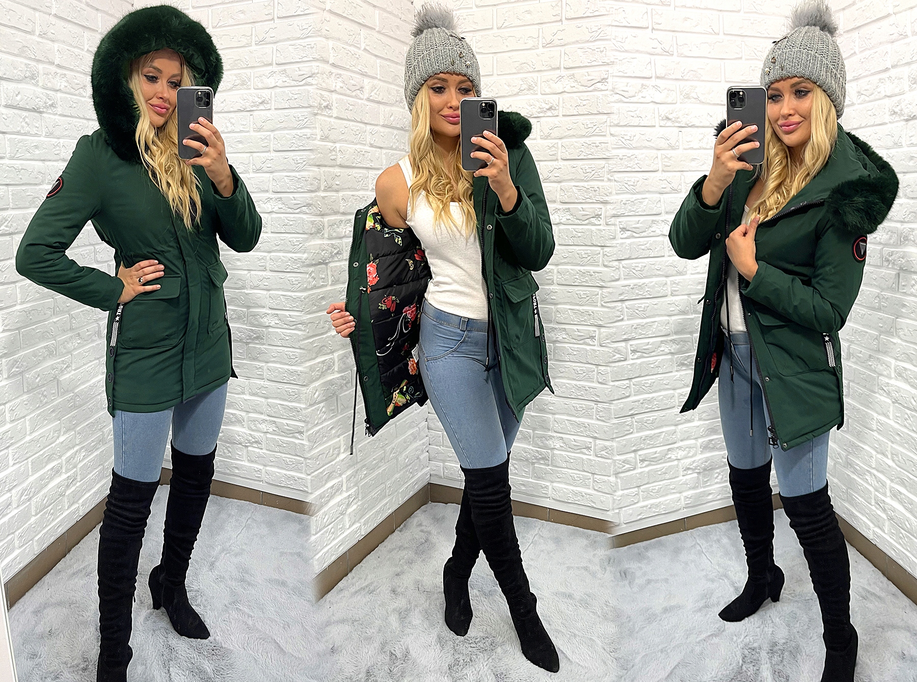 ZJAWISKOWA ZIMOWA PARKA KURTKA CIEPŁA KAPTUR XXL Długość do połowy uda