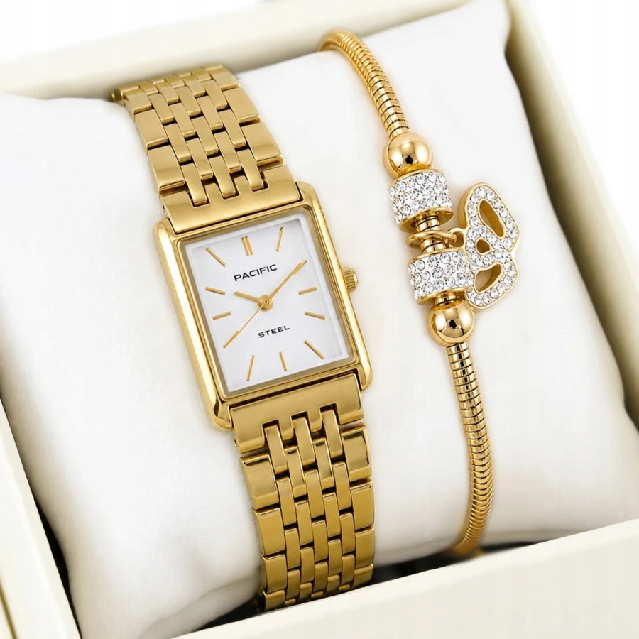 Dámský set hodinek Pacific Zlatý Elegantní Ocelový Náramek