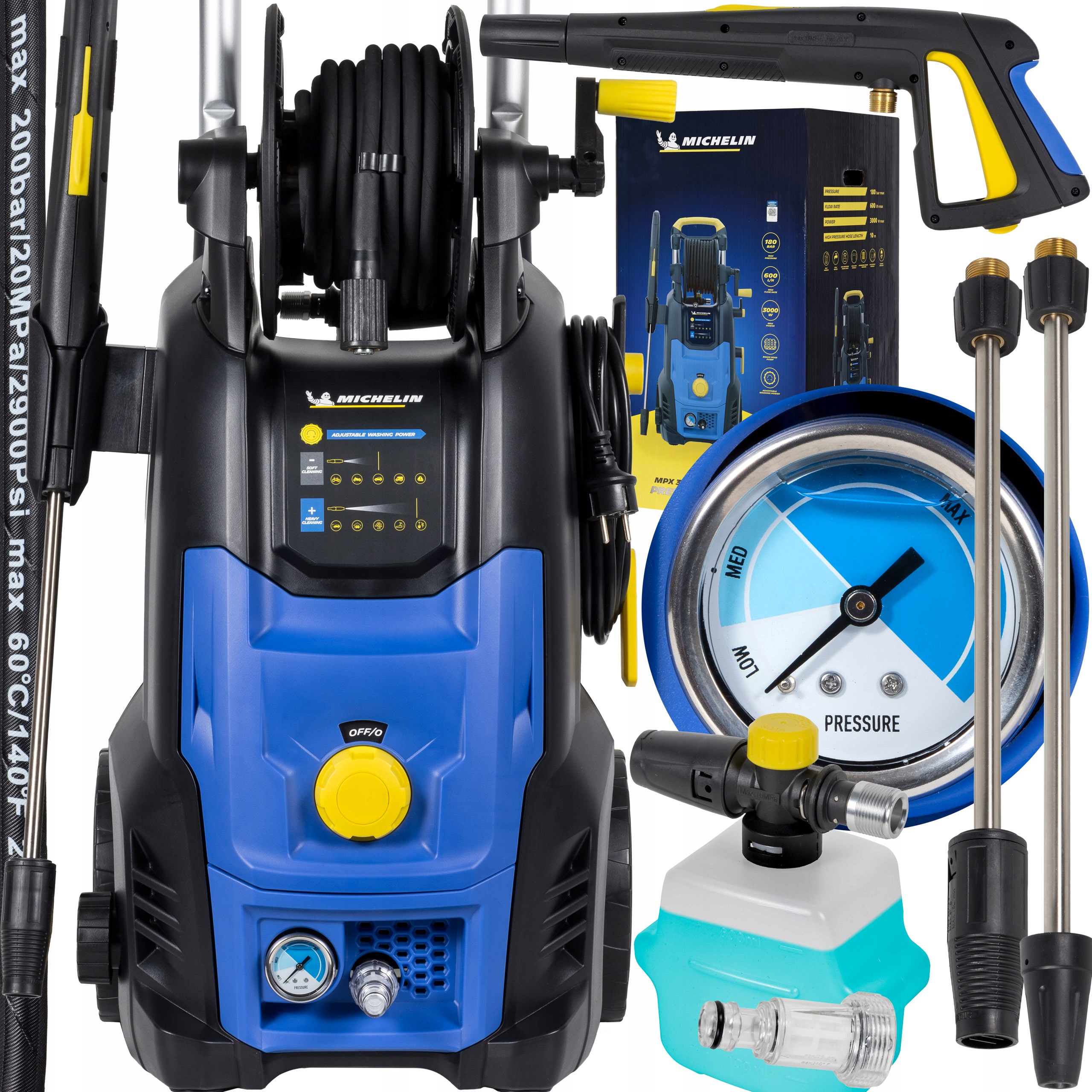 Myjka ciśnieniowa 3000W, Silnik Indukcyjny, mosiężna głowica, Michelin
