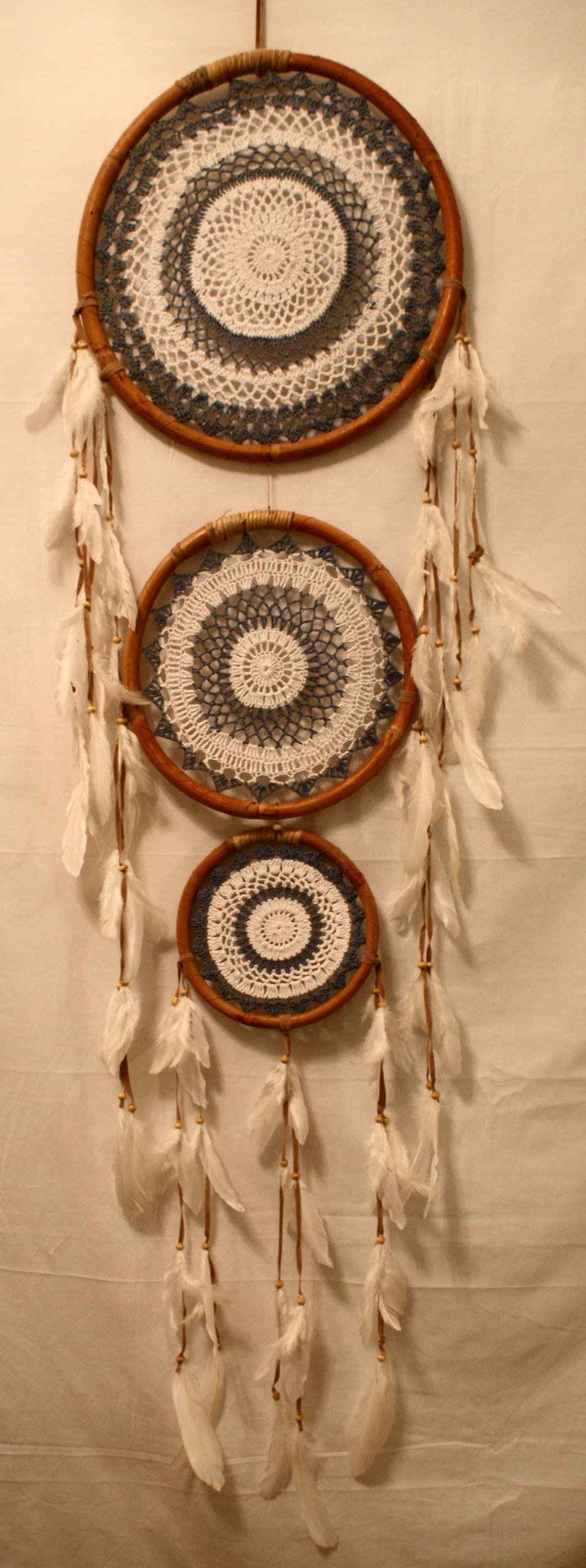 Dekorativní lapač snů, trojitý, ratan, 42 cm