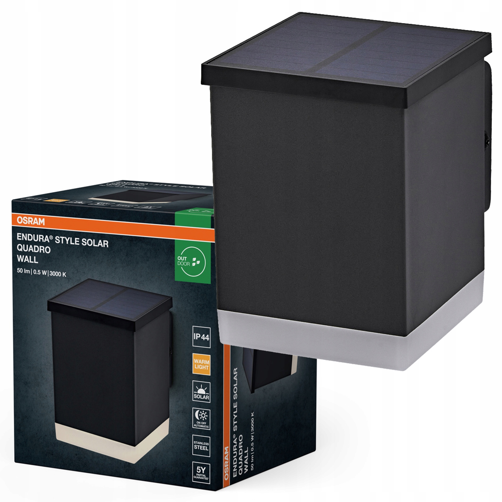 Solární nástěnné svítidlo Led venkovní lampa 0.5W 50lm 3000K Šedá IP44 Endura