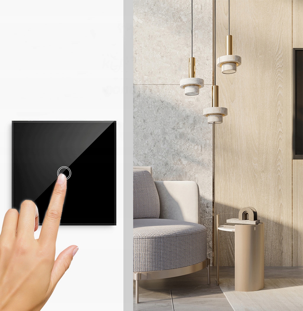 Dotykowy Szklany WŁĄCZNIK ŚWIATŁA LED fi60 Pojedynczy Czarny APPIO Typ Dotykowy