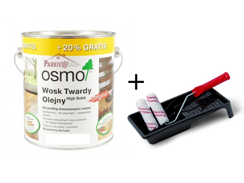 Wosk twardy olejny Osmo 3065 bezbarwny półmat 3 l Kuweta Wałek Rączka