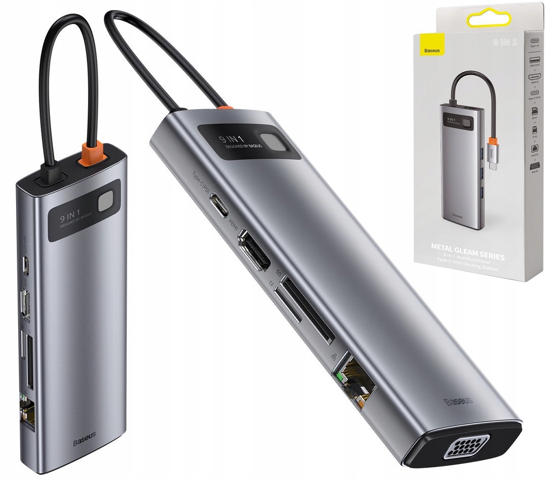 Baseus 9v1 Hub Adapter Rozbočovač Usb-c na Usb 3.0 RJ45 1GB Hdmi Vga Usb-c