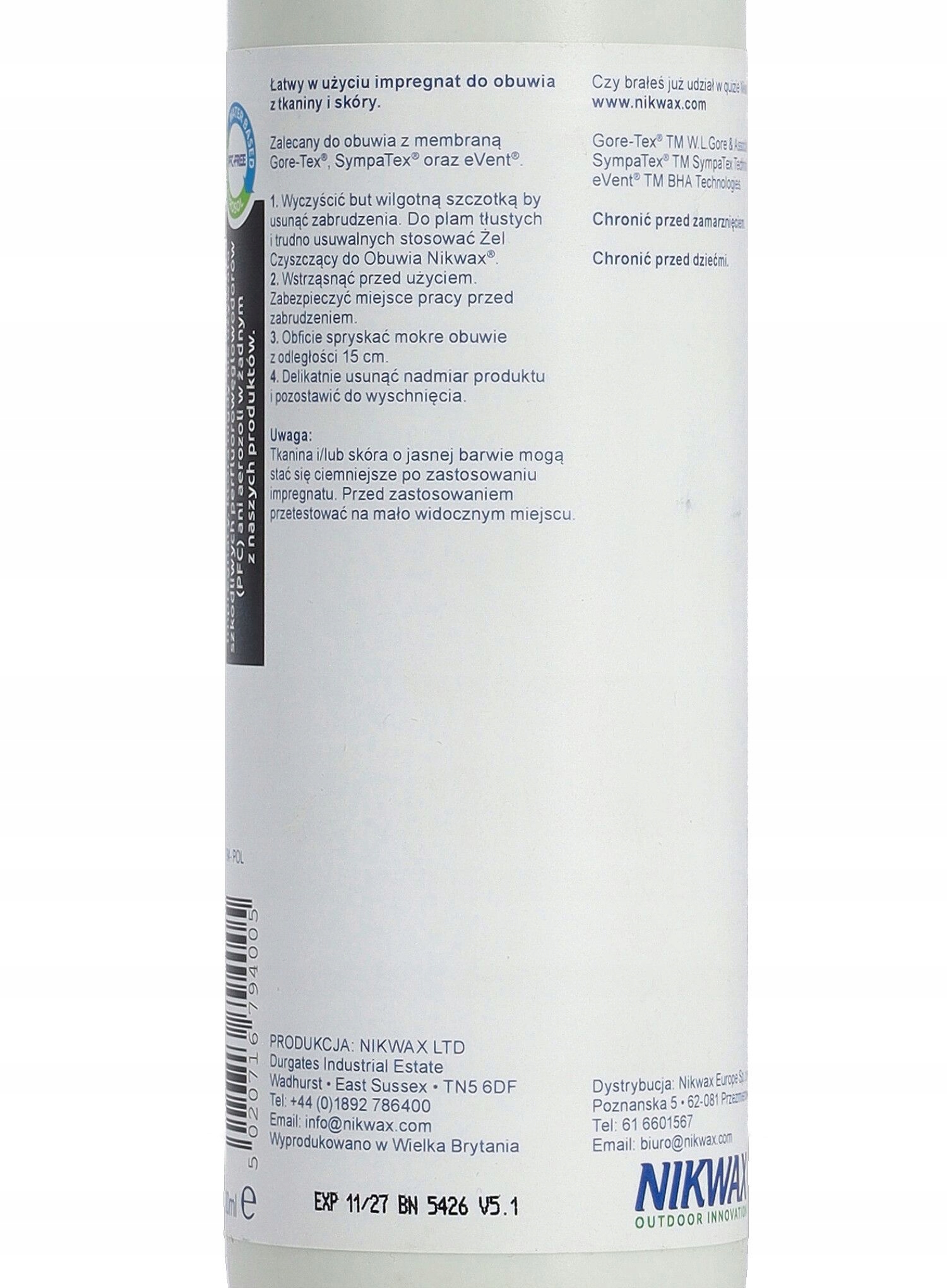 Impregnat Nikwax Fabric & Leather Proof 300 ml Rodzaj impregnat