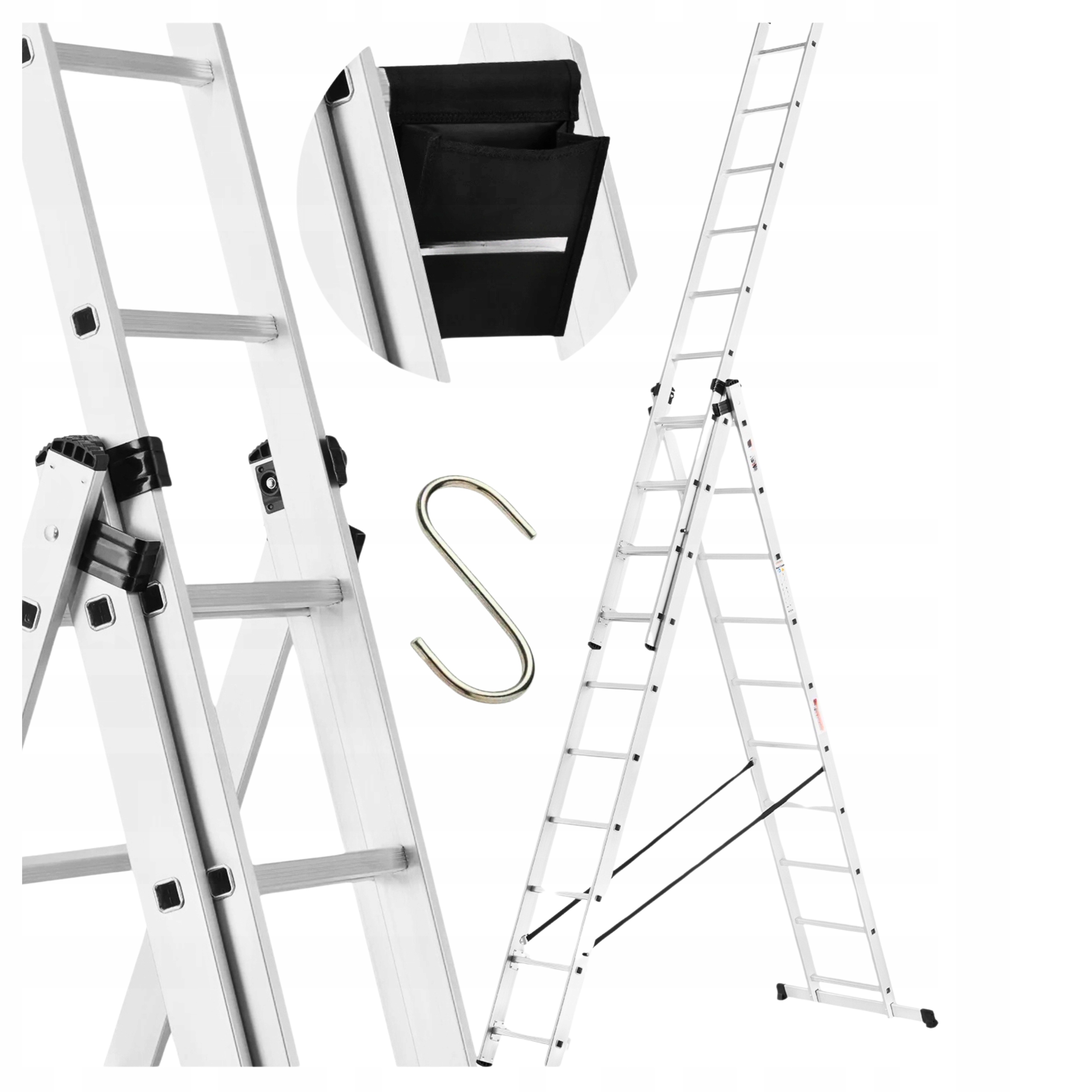Hliníkový rebrík 3x8 multifunkčný na schody 6,48 m 150 kg Darček Abiko