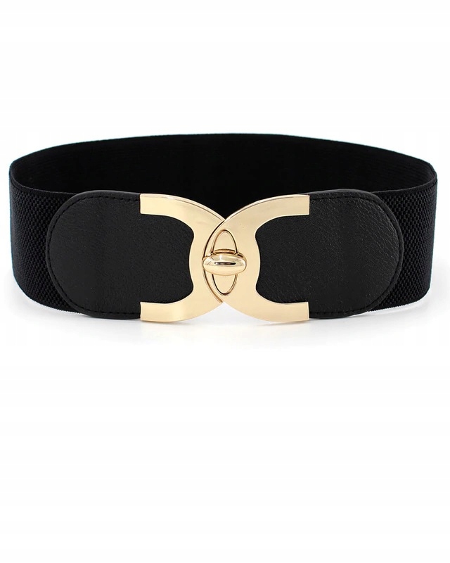 PASEK PAS DAMSKI CZARNY SZEROKI GUMOWY KLAMRA GLAM