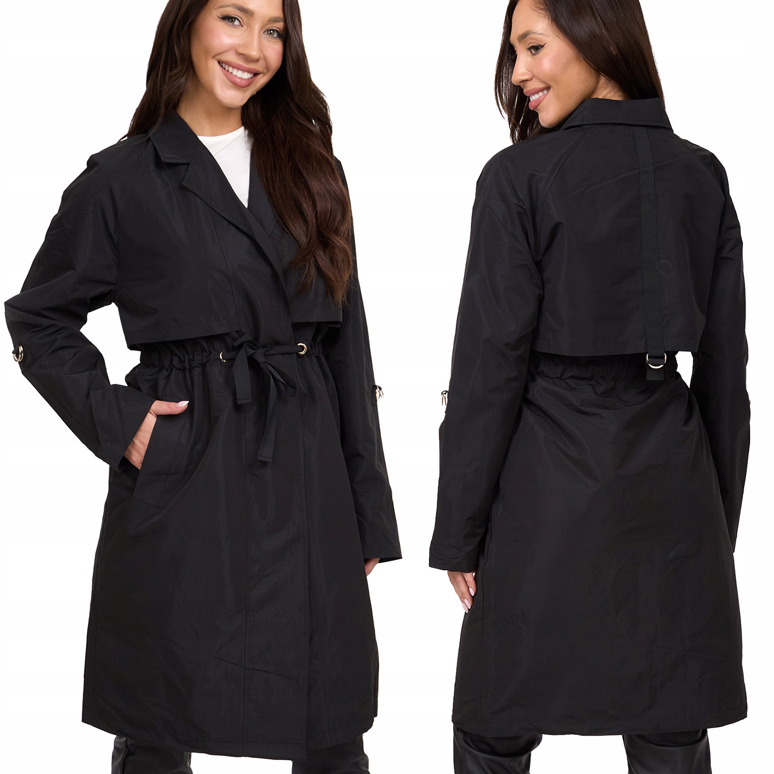 915_ Płaszcz Damski Przejściowy Parka Kołnierz Wiosenny S/36