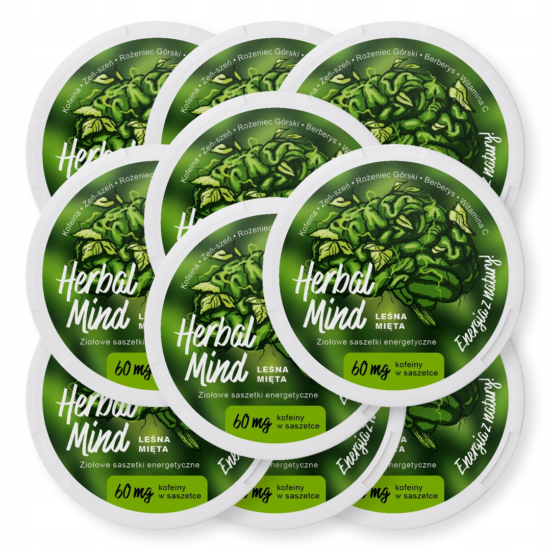 Levně Bylinné sáčky s kofeinem HerbalMind Lesní Máta, kofein 10 ks snusy