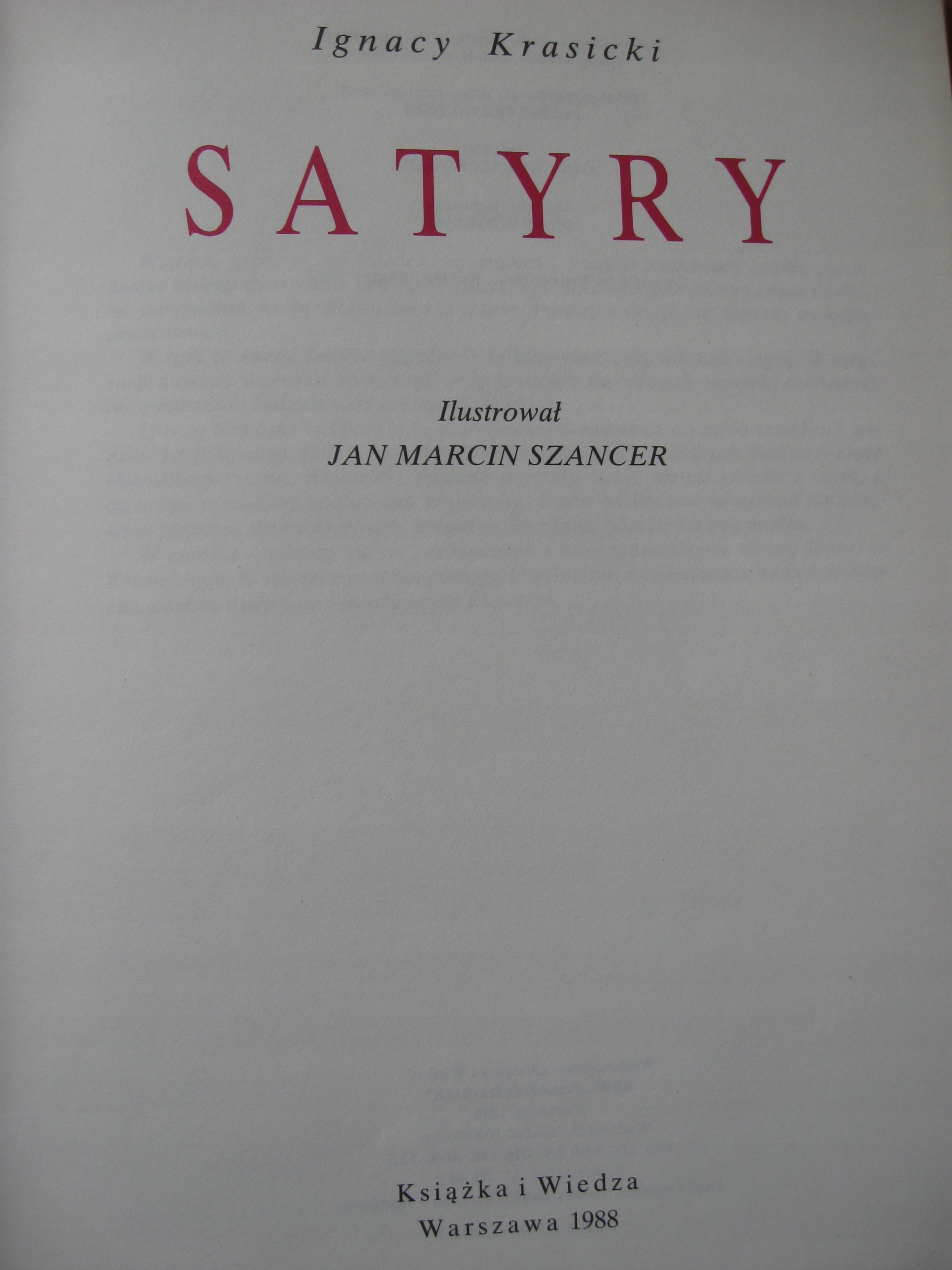 SATYRY Krasicki - Ilustracje SZANCER 1988 Wydawnictwo GMP