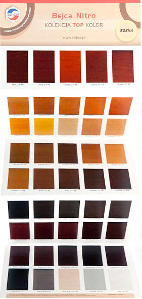 Wzornik bejc nitro Sopur bejca nitro na sośnie sosna próbka wybarwienie
