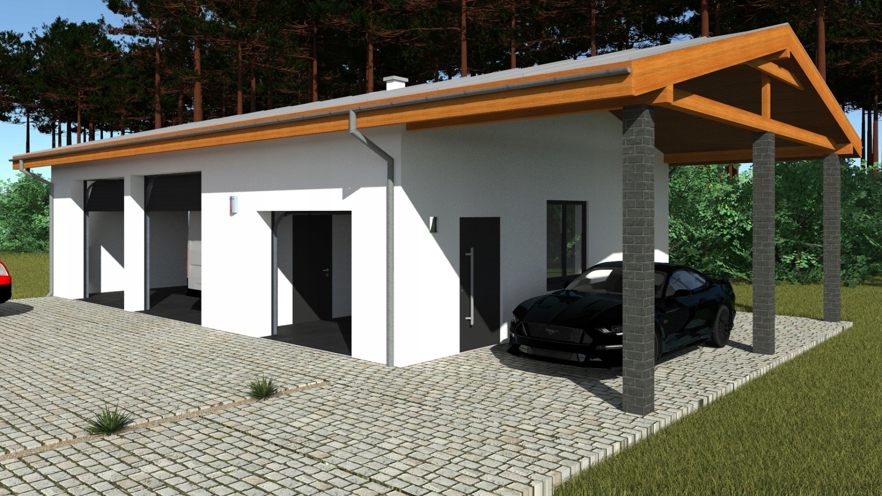 PROJEKT GARAŻU TRZYSTANOWISKOWEGO Z WIATĄ G2055