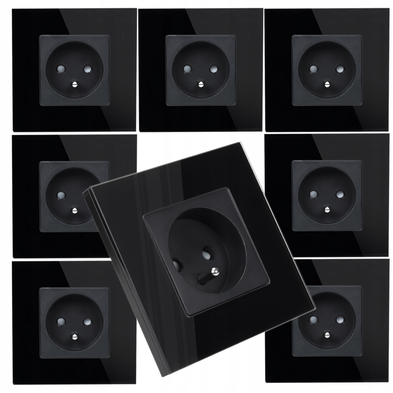 8 x Jednotlivá Zásuvka Elektrická Černá Skleněná S Uzemněním