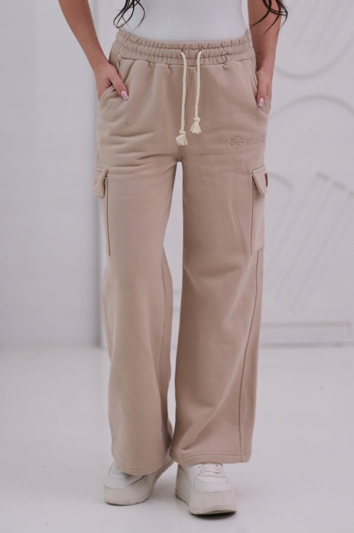 Dámské teplákové kalhoty Baggy šedé volné cargo Premium béžové Xs/s