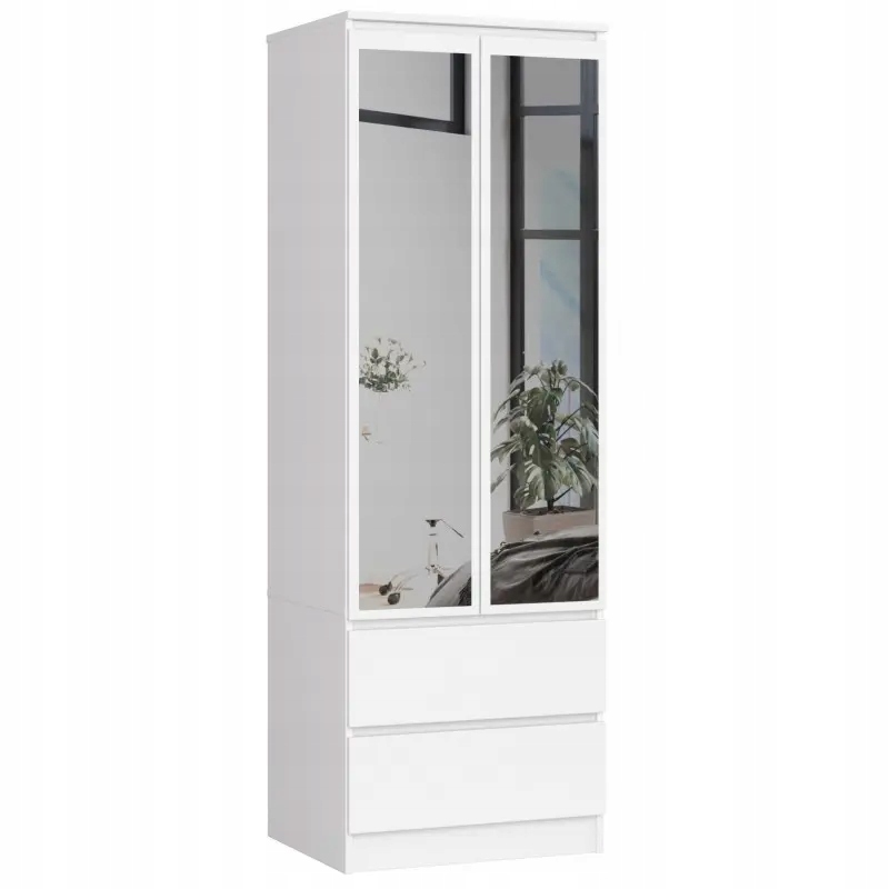 Szafa do garderoby z lustrem biała 60 cm 1 drążek