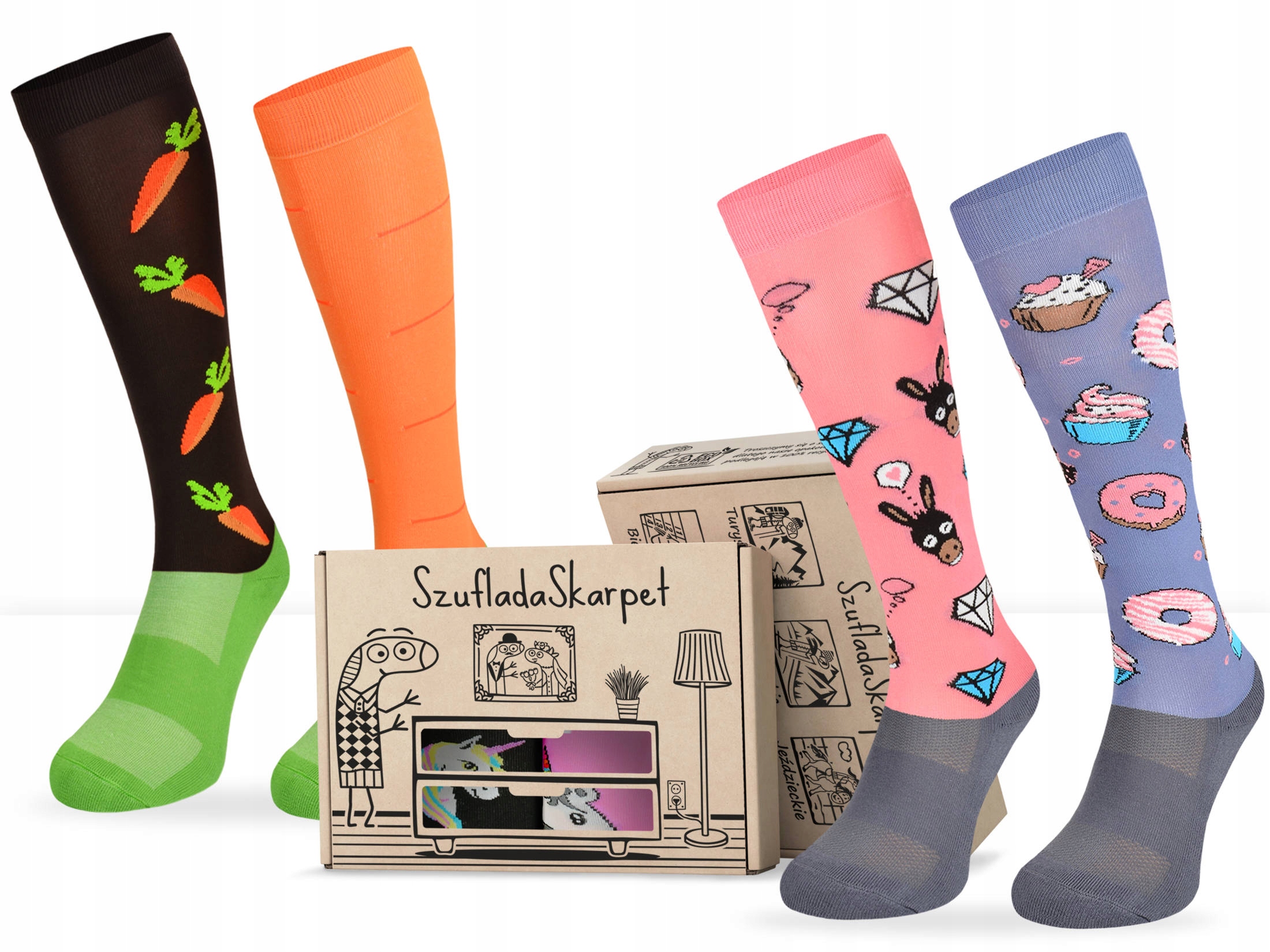 

Kolorowe skarpety Osiołek z Marchewką