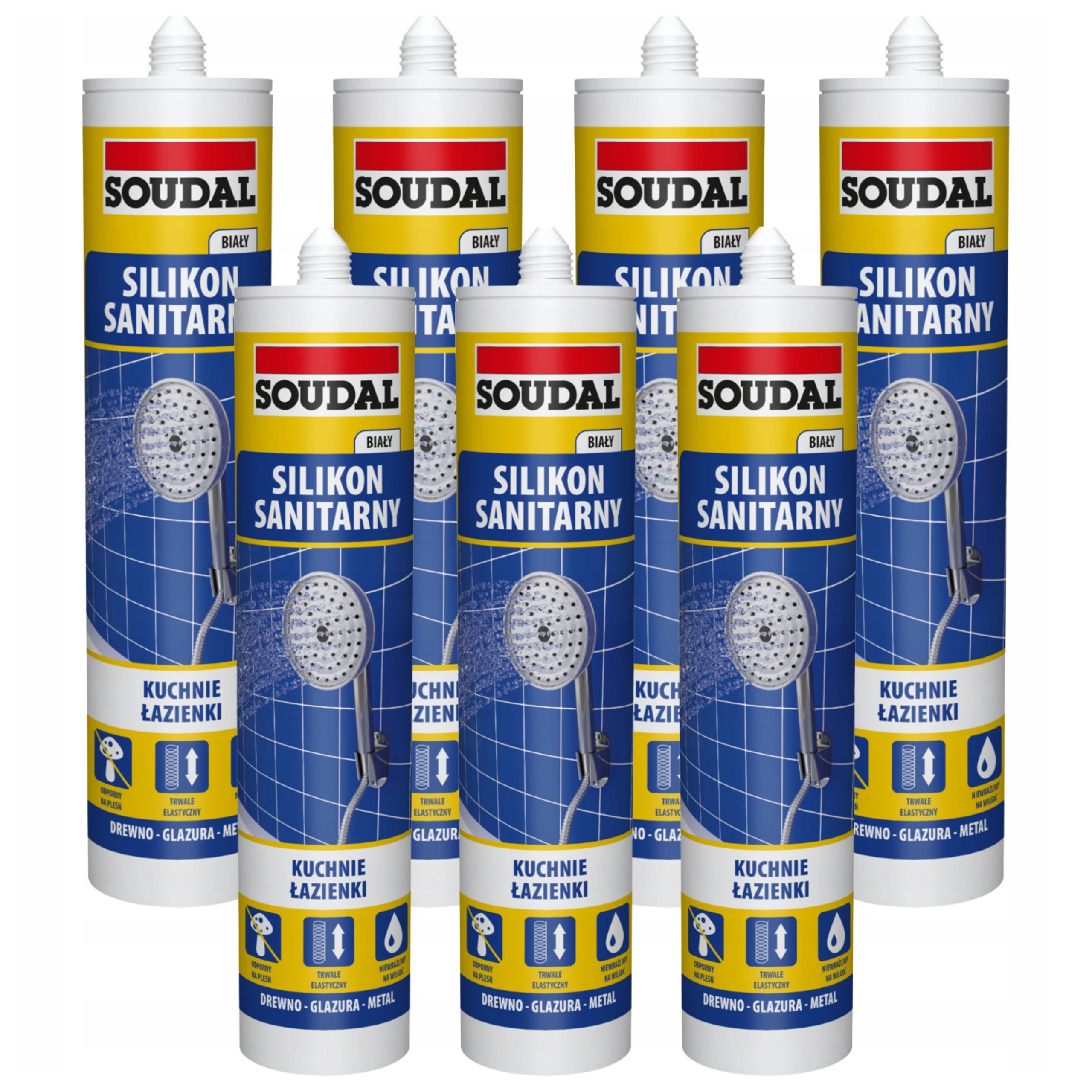 Sanitární silikon bílý Soudal 280 ml, těsnění odolné proti plísním, 7 ks