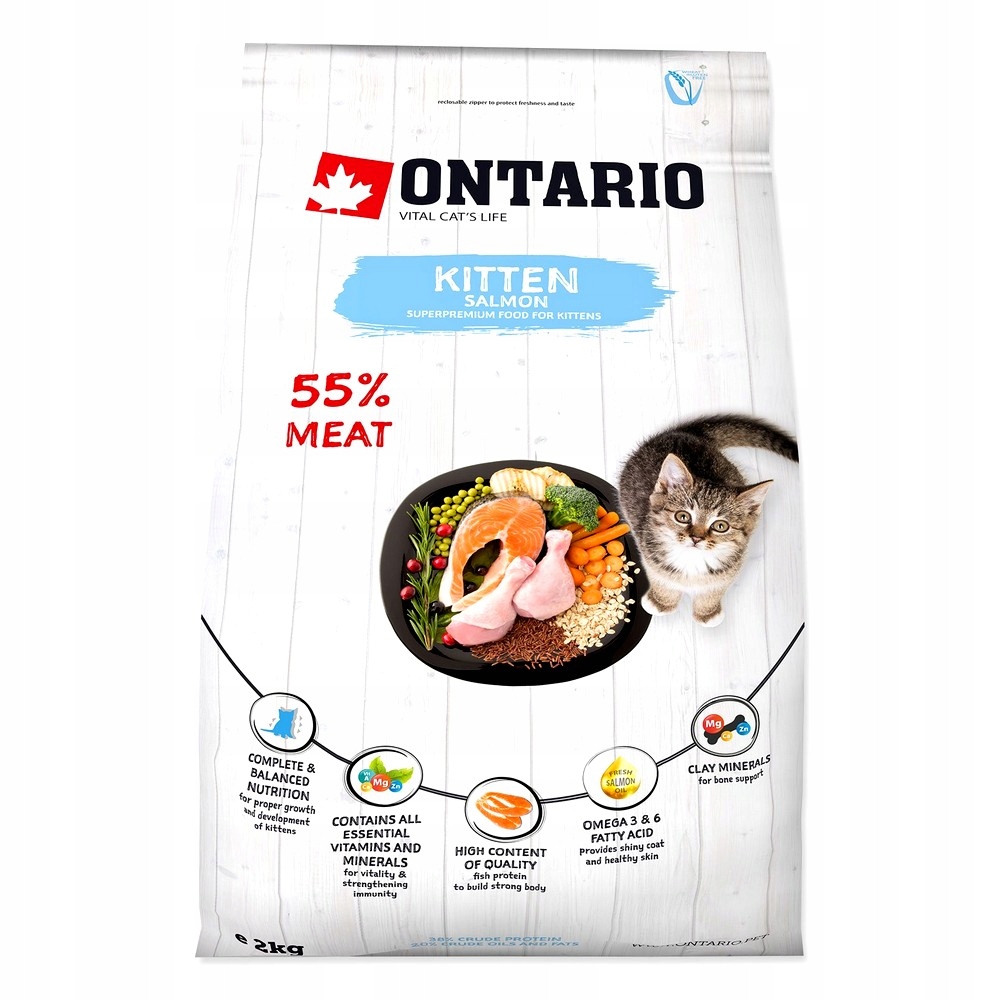Krmivo Suché Pro Koťata Ontario Losos 2KG Výživa Podpora Rozvoje
