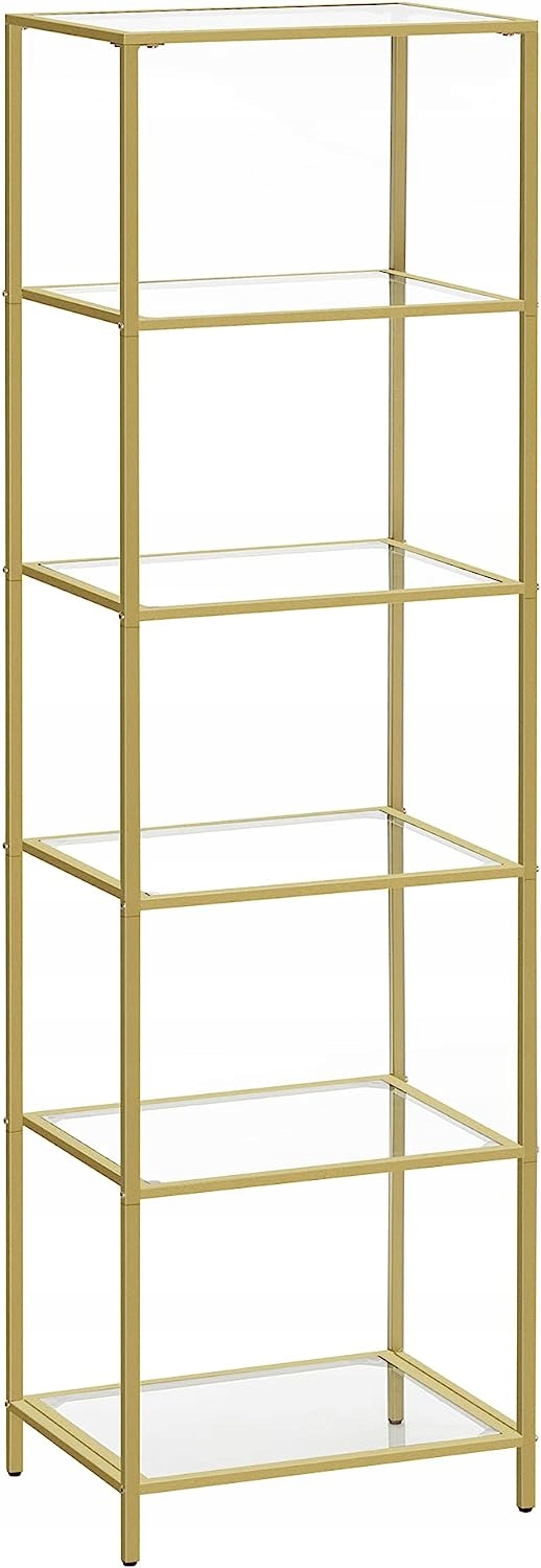 Złoty Regał Słupek z Metalem i Szkłem 4 mm Art Deco Glamour 40x30x177,3 cm