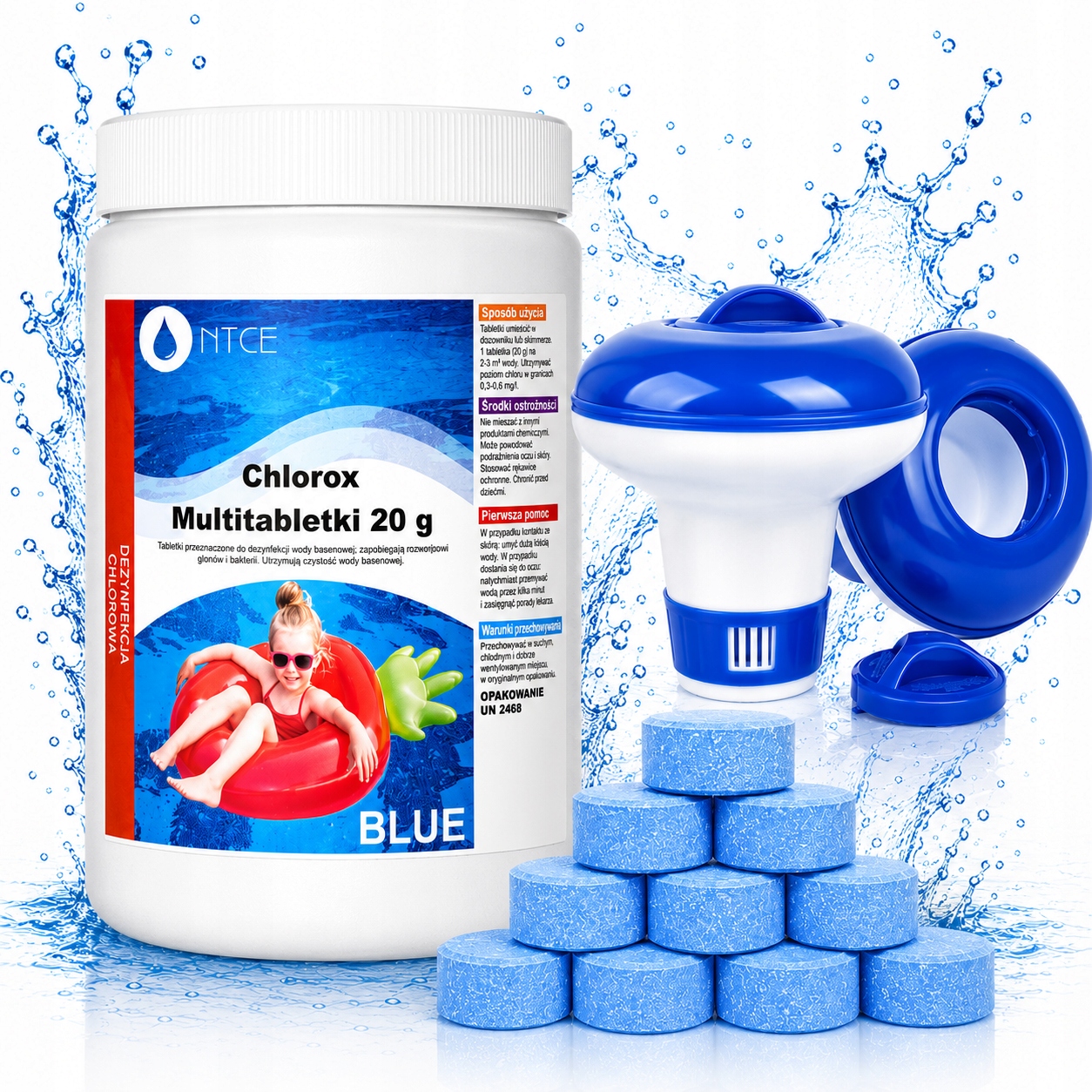 Chlor Blue 20g Tabletki Multifunkcyjne Basenu Spa Jacuzzi Dozownik Pływak