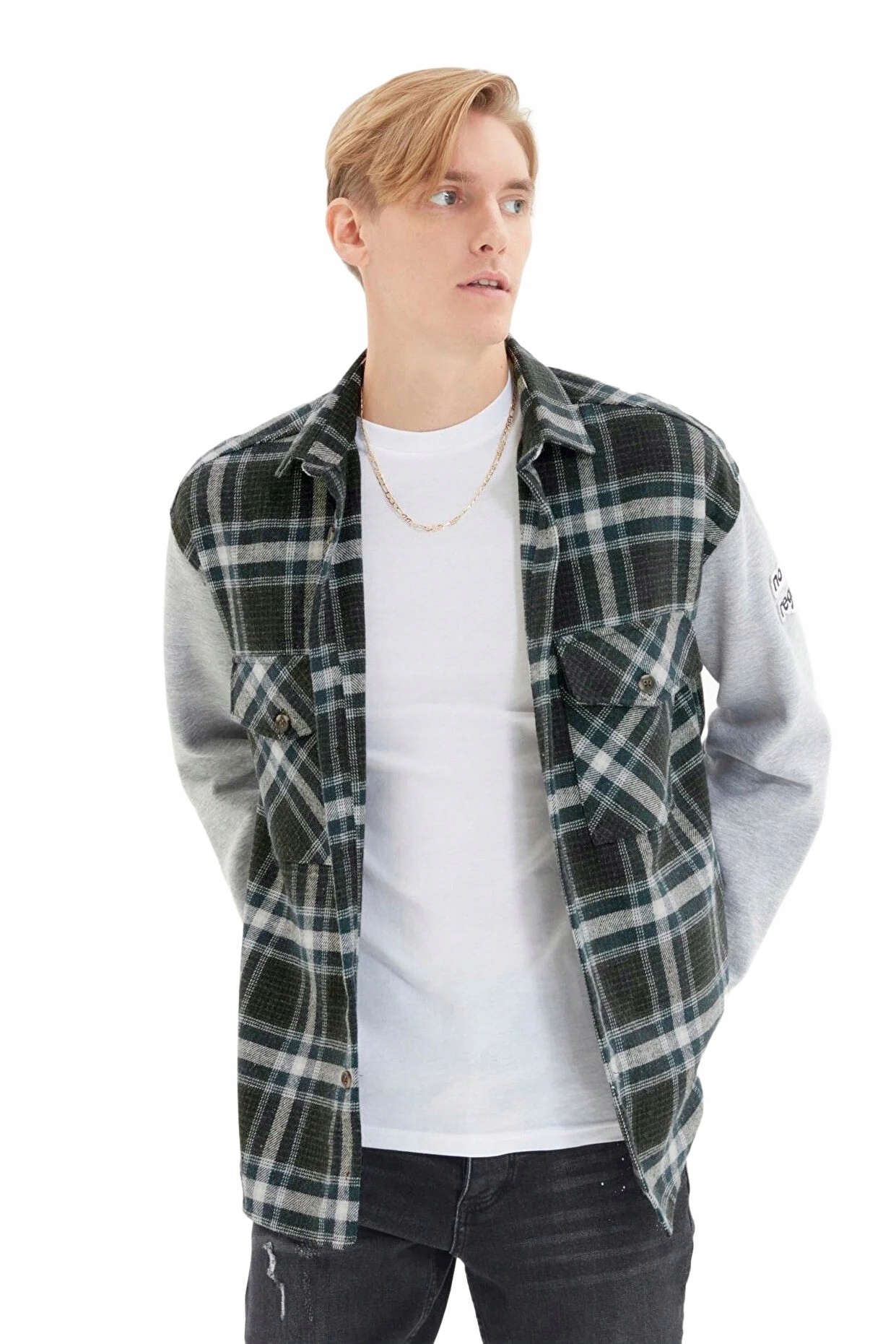 Trendyol Pánská Ležérní Kostkovaná Košile S Šedými Rukávy, Velikost 5DA