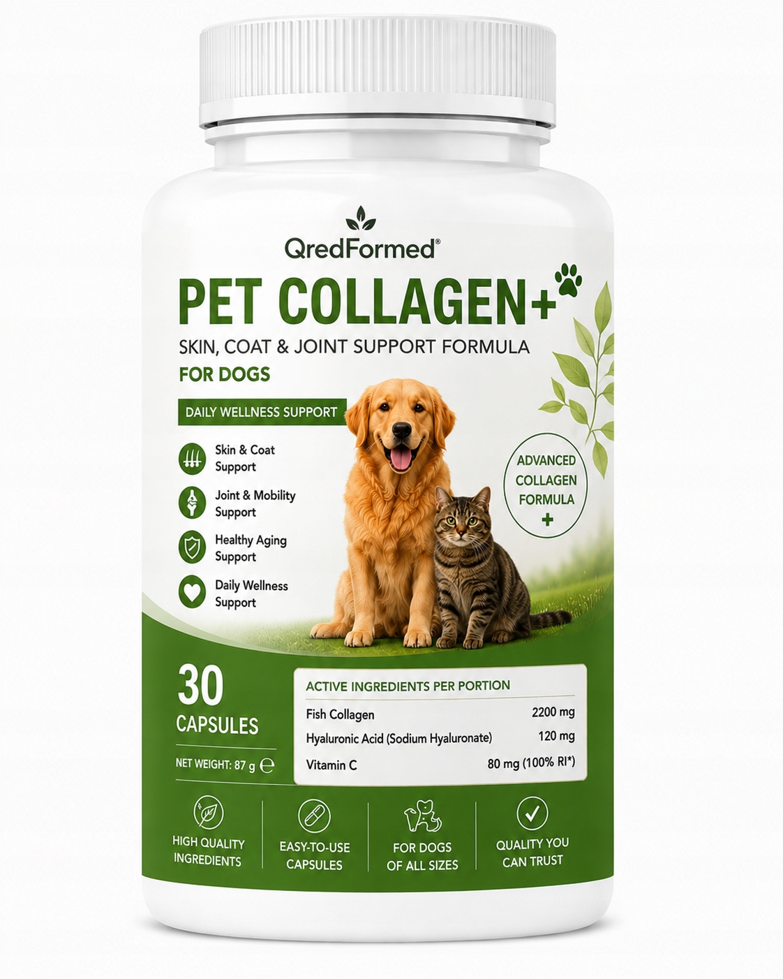 Pet Kolagen+ Vzorec pro podporu kůže, srsti a kloubů pro psy 30 kapslí