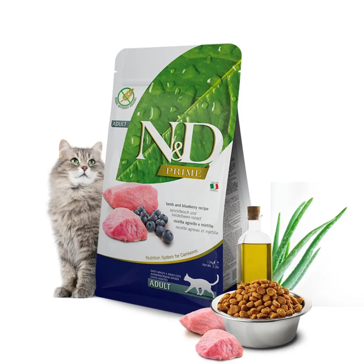 Levně N&d Prime Cat Lamb & Blueberry Adult suché krmivo pro pro kočky 1,5 kg