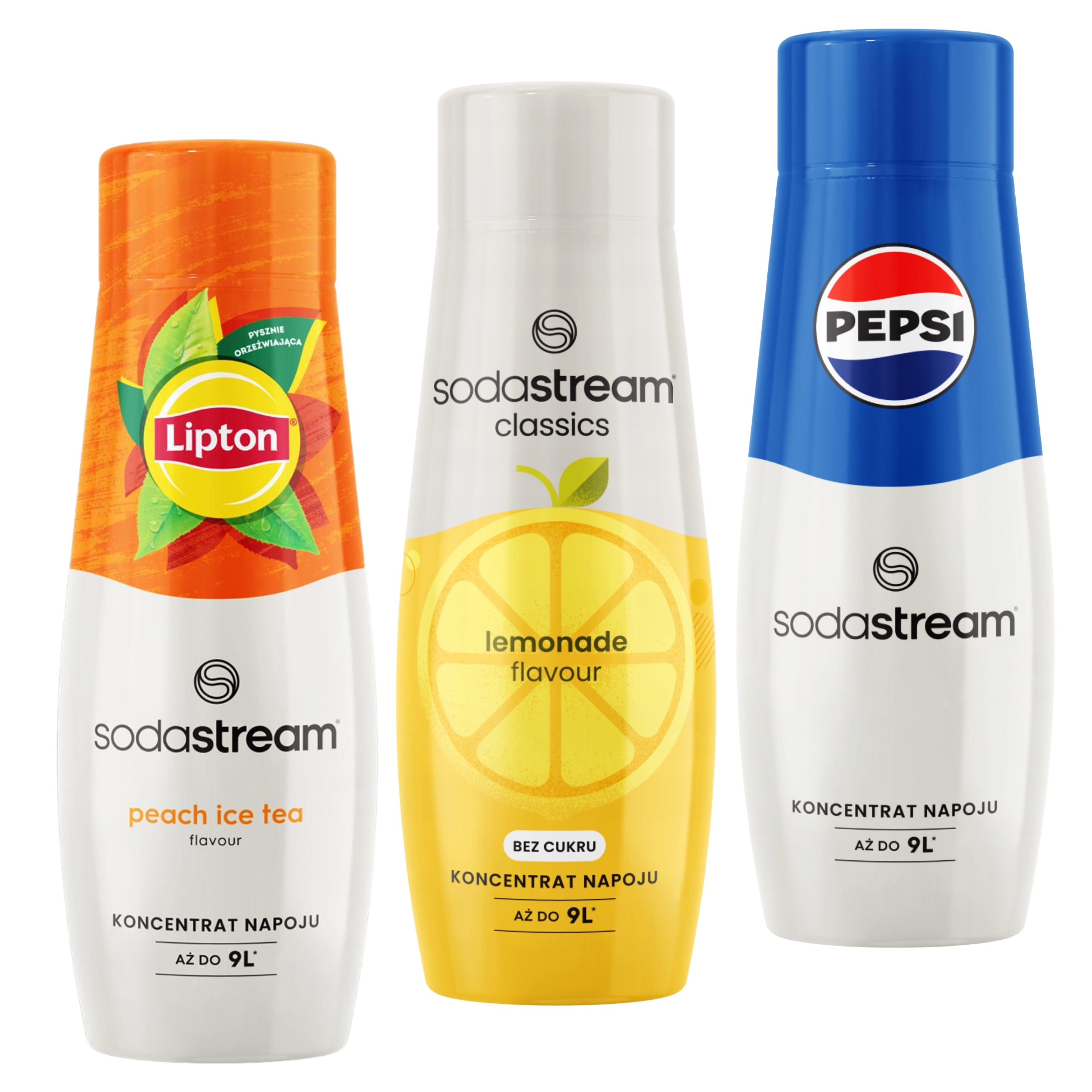 Levně Sada 3 sirupů do vody Sodastream. Lipton IceTea Peach Lemniada Pepsi