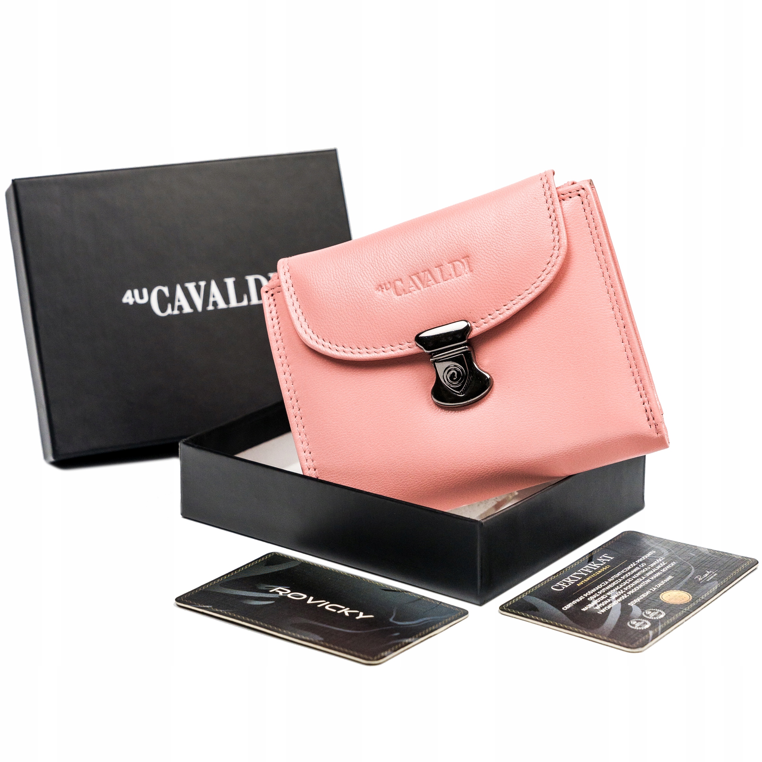 

Cavaldi różowy skórzany portfel damski na zatrzask