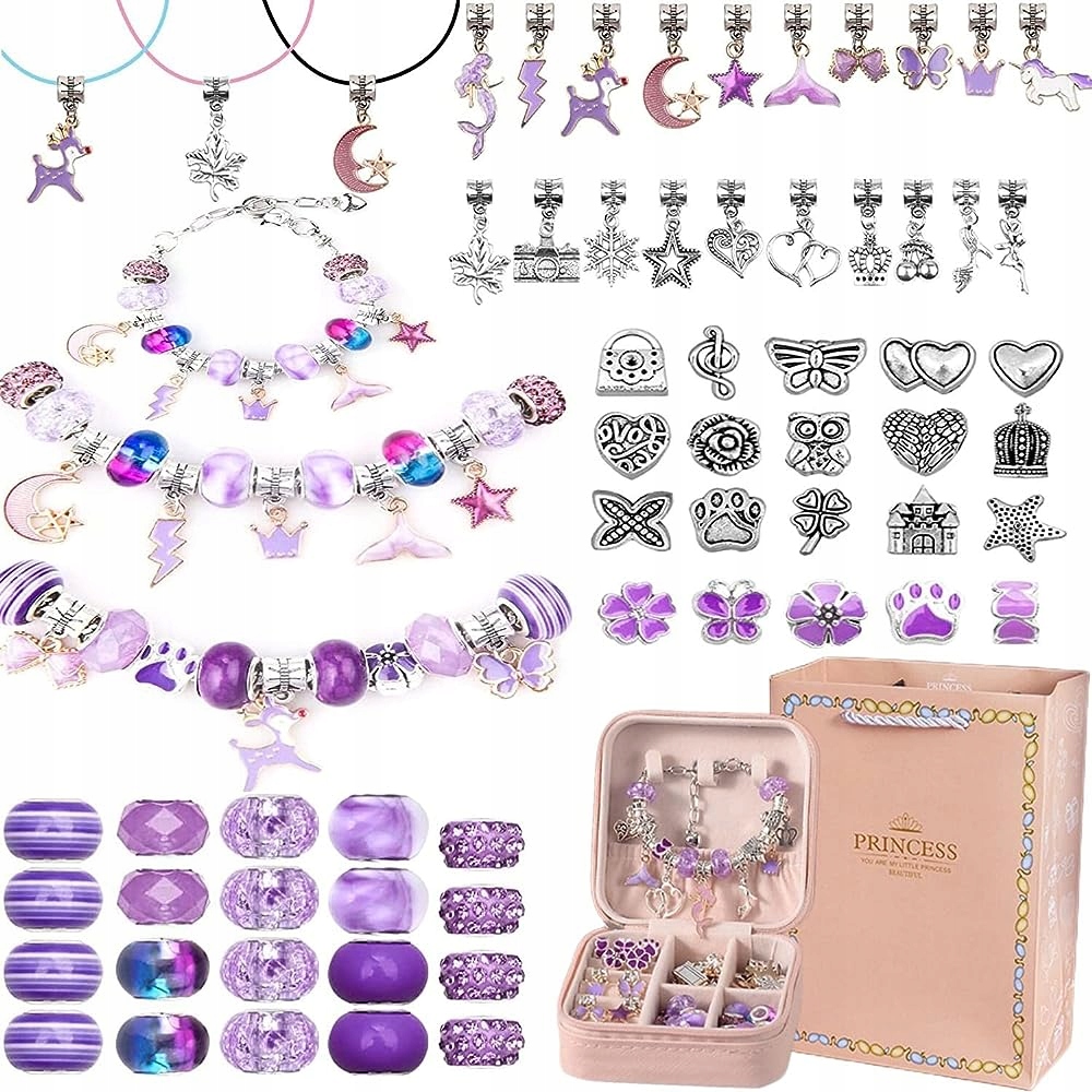 ZESTAW XXL DO ROBIENIA BRANSOLETEK KORALIKI CHARMS Nowy model FIOLET