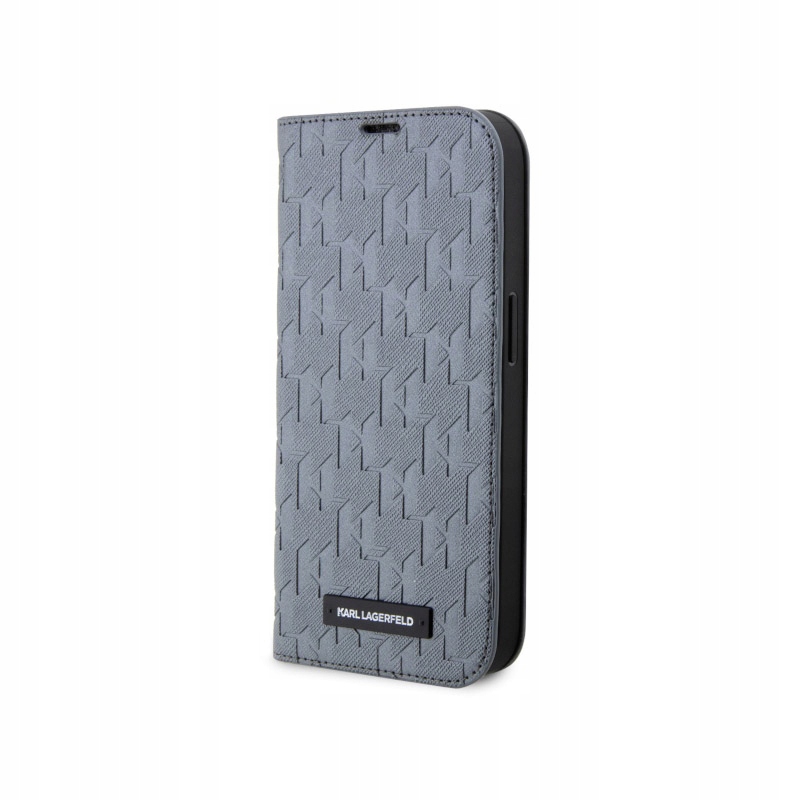Karl Lagerfeld Booktype Saffiano Monogram Pouzdro pro iPhone 14 (Stříbrné)