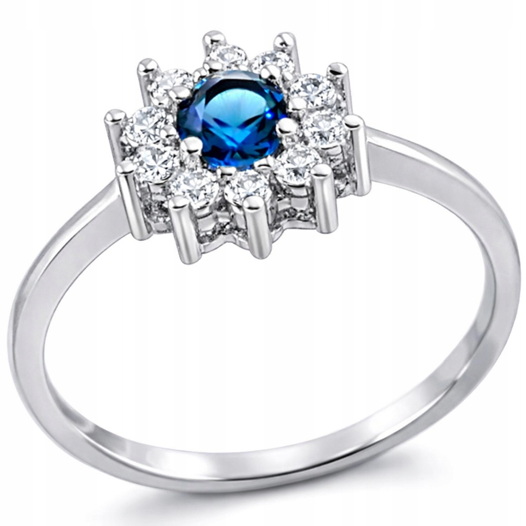 Srebrny pierścionek 925 szafirowy kwiatek z cyrkoniami Srebro 925 r19