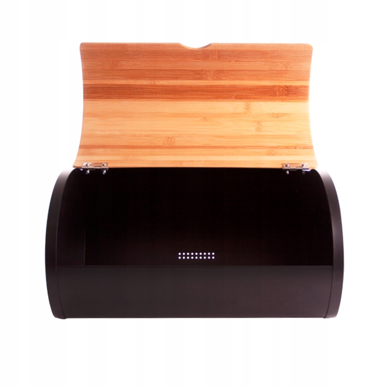 CHLEBAK BAMBUSOWY CZARNY METALOWY POJEMNIK NA CHLEB BUŁKI PIECZYWO DUŻY Linia drewniany bambus stalowy jednoczęściowy