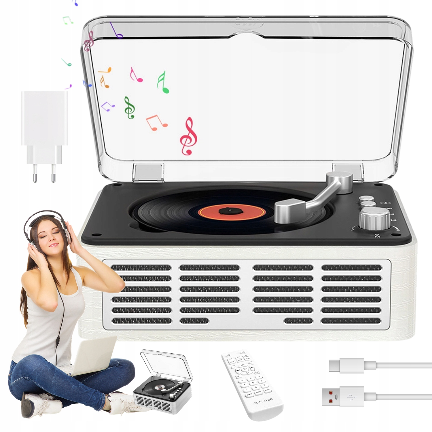 Kazetový Přehrávač CD Bluetooth Rádio Fm Přenosný Walkman Discman MP3 Aux