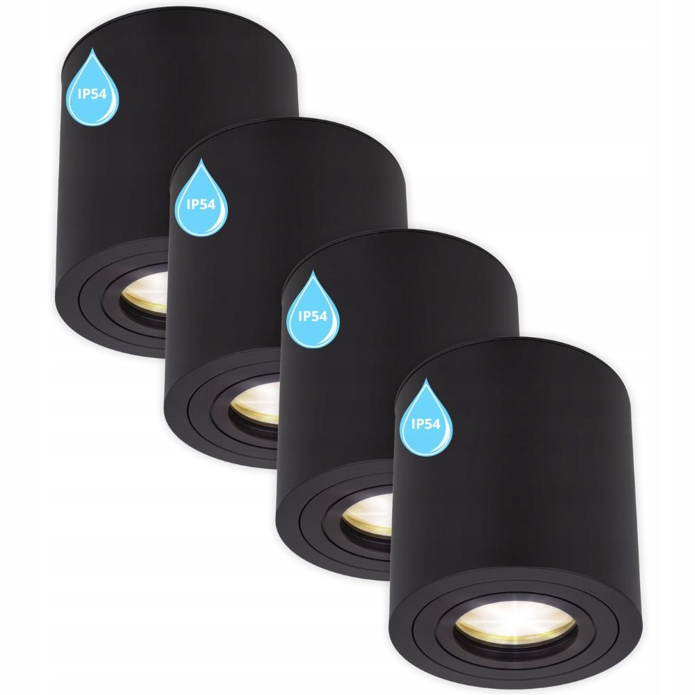 4x Oprawa Halogenowa Tuba Led GU10 do Łazienki Czarna Lampa wodoszczelna