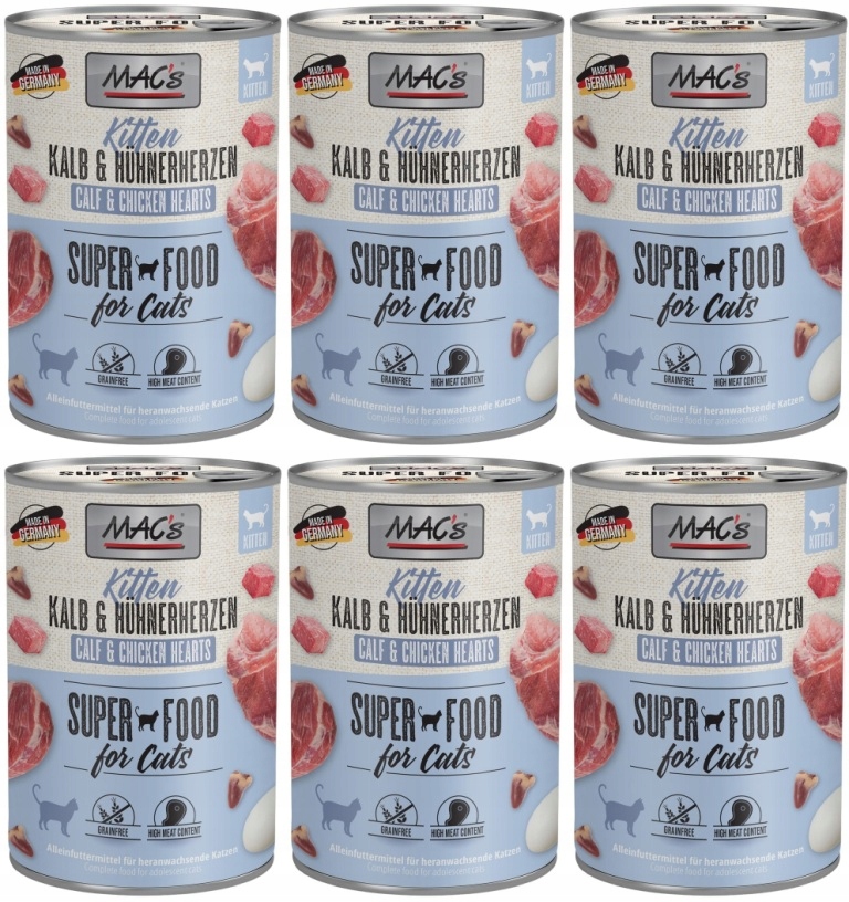 Levně MAC's Cat Kitten Telecí maso, srdce 6 x 400 g