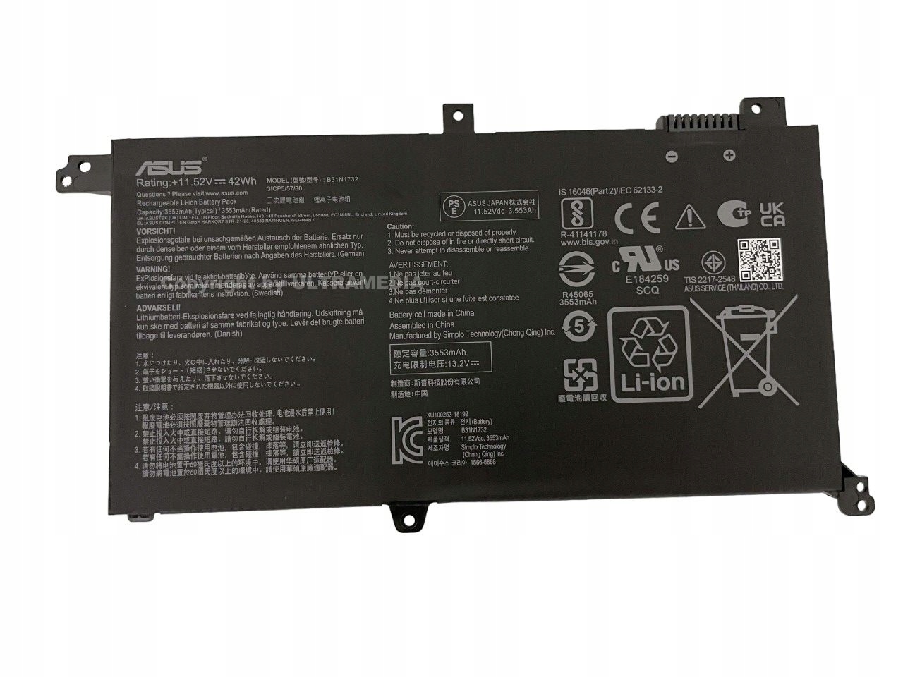 Tylko Oryginał 100% Bateria B31N1732 akumulator Asus 42Wh 3653mAh
