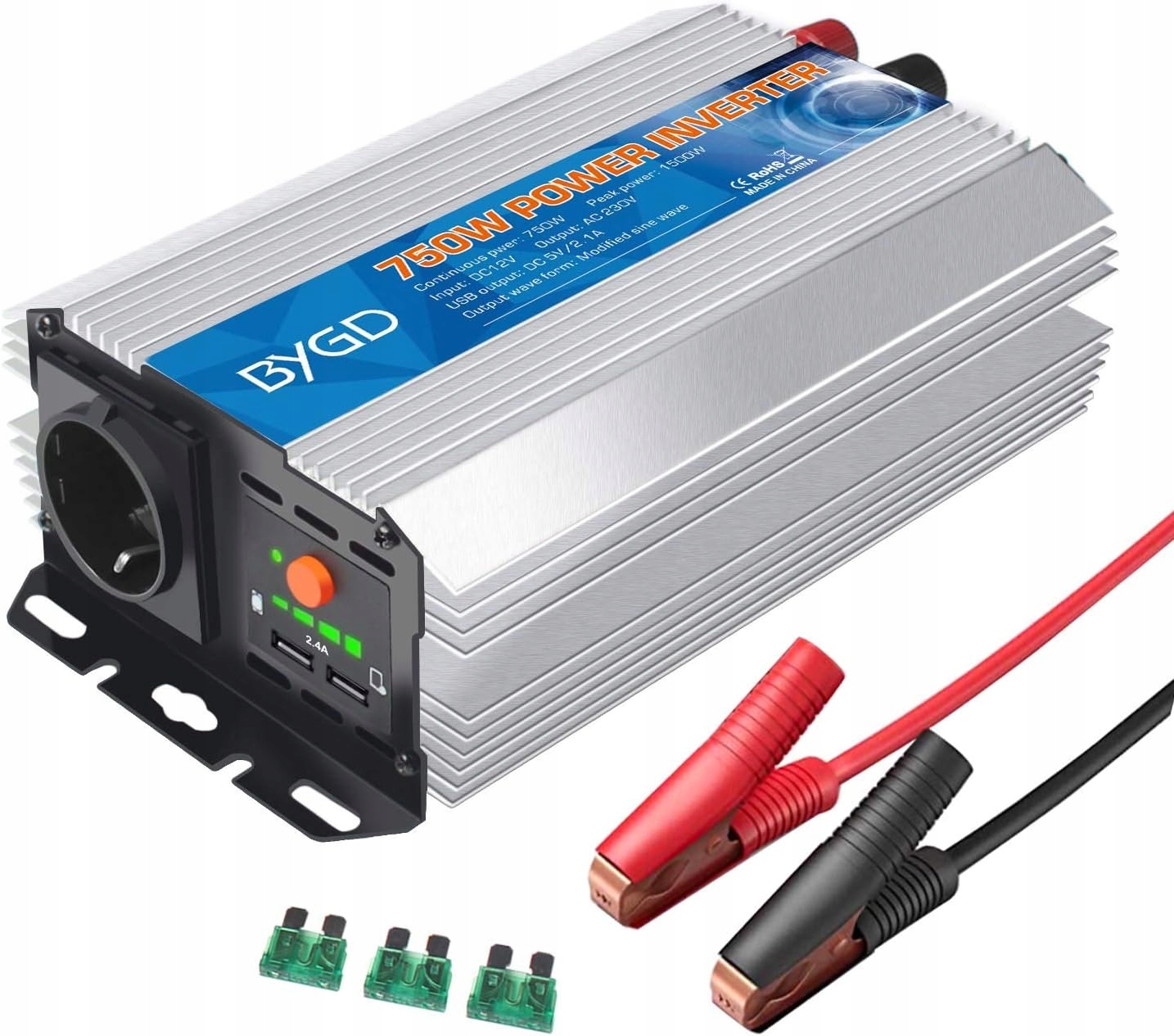 Menič napätia 12V 230V 750W automobilový Usb